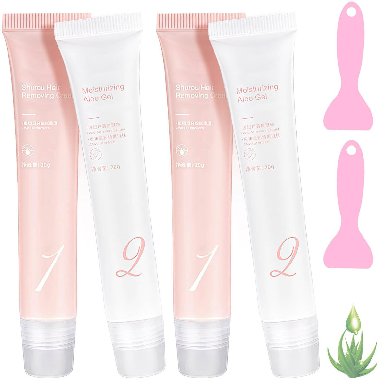 Auures Hair Removal Cream, Auures Facial Hair Removal Creams Kit, Painless Hair Removal With Scraper,Facial Hair Removal For Women,Body Hair Removal Cream Gentle And Soothing (2Kits)