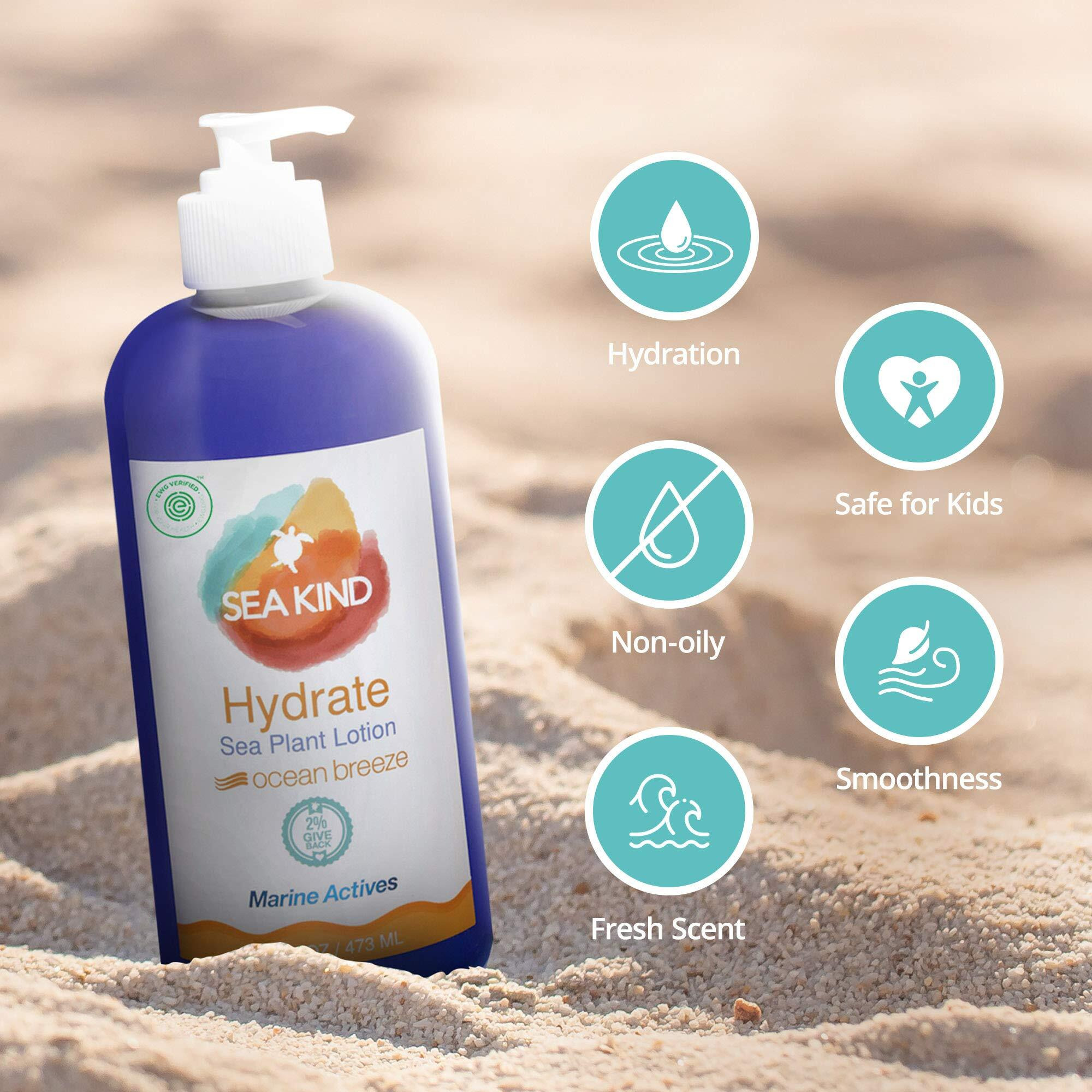 Sea Kind All Natural Hydrate Ocean Breeze Sea Plant Hand And Body Lotion For Women And Men, Essential Oil Scent, 16 Fl Oz, Non Comedogenic, Vegan Moisturizer For Dry And Sensitive Skin, No Parabens