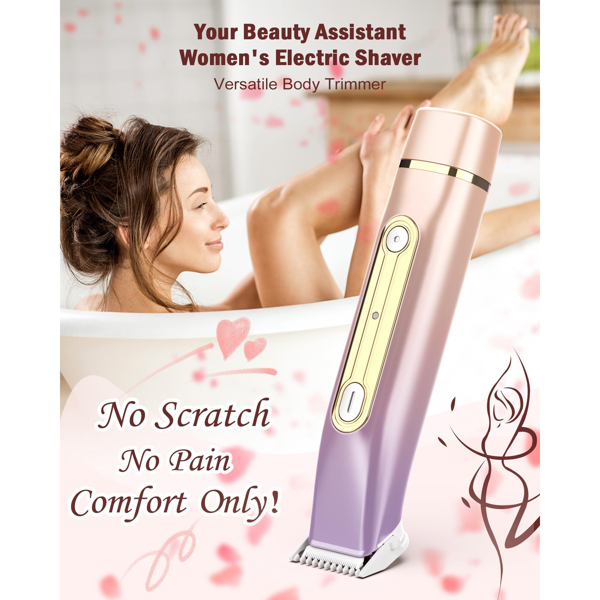 Huijutchen Bikini Trimmer For Women - 2 In 1 Dual Head Bikini Shaver, Painless Electric Razors For Silk Skin, Ceramic Blade, Waterproof Wet & Dry Use Body Hair Removal For Trip(Purple)