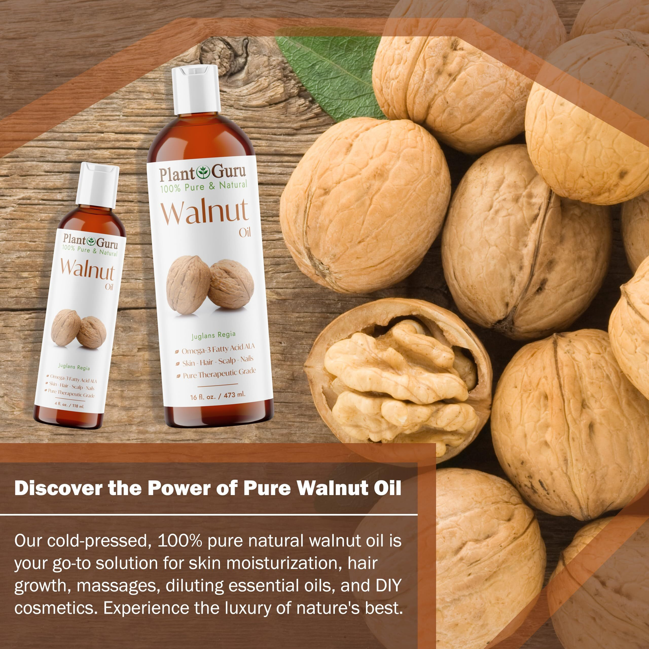 Walnut Oil 16 Fl. Oz. - Cold Pressed 100% Pure Natural - Skin, Body, Face, And Hair Growth Moisturizer. Great For Creams, Lotions, Lip Balm And Soap Making.