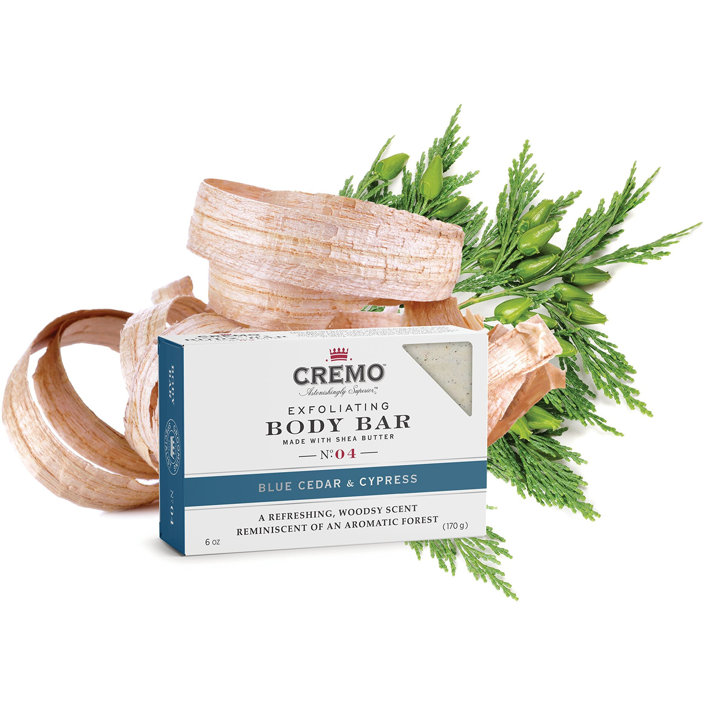Cremo Exfoliating Body Bar With Shea Butter - Blue Cedar & Cypress, 6 Ounce