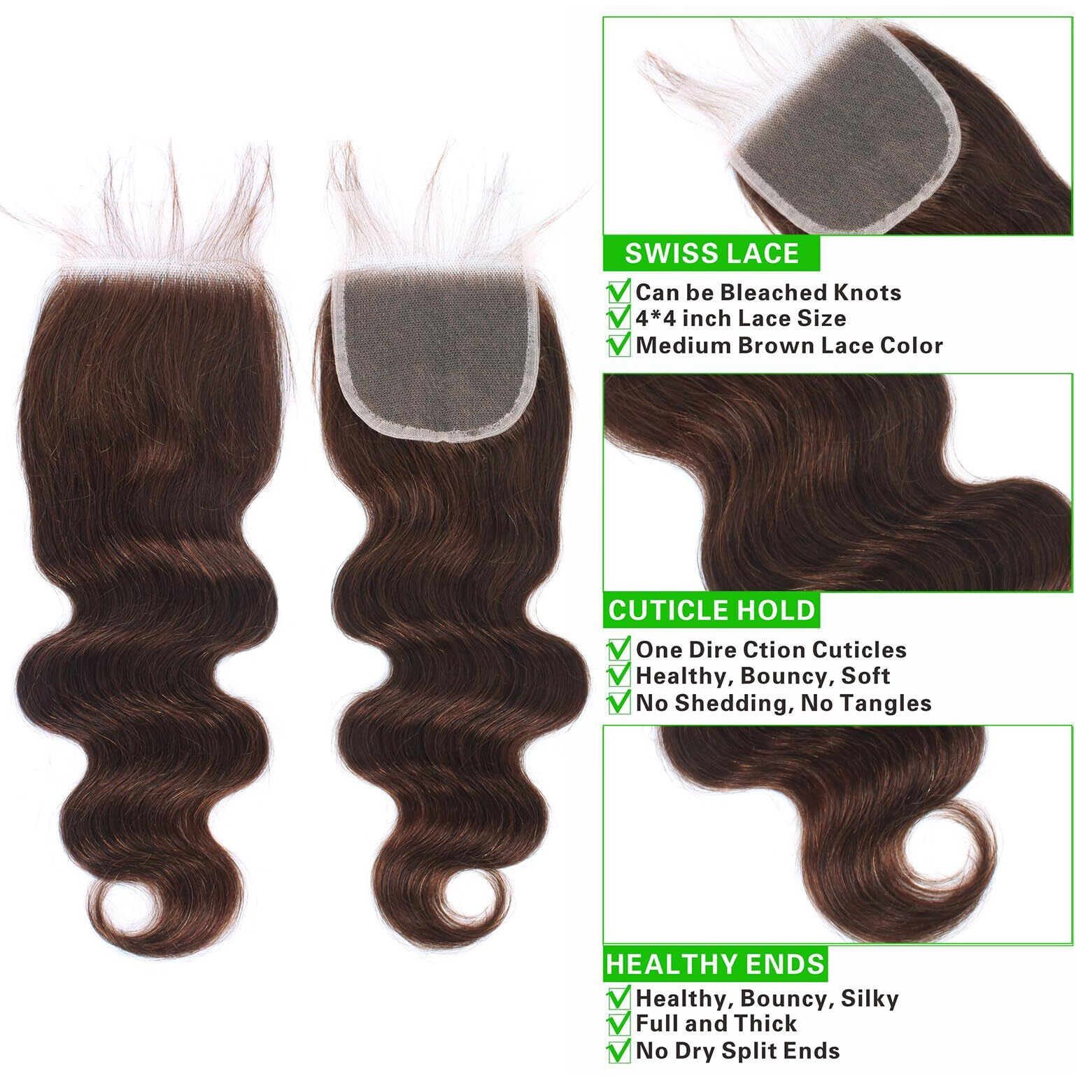 Kapelli Hair Brazilian Body Wave Bundles With Closure (20 22 24+18) 10A Light Brown Body Wave Human Hair Bundles With Lace Closure Brazilian Virgin Hair 3 Bundles With Lace Closure With Baby Hair