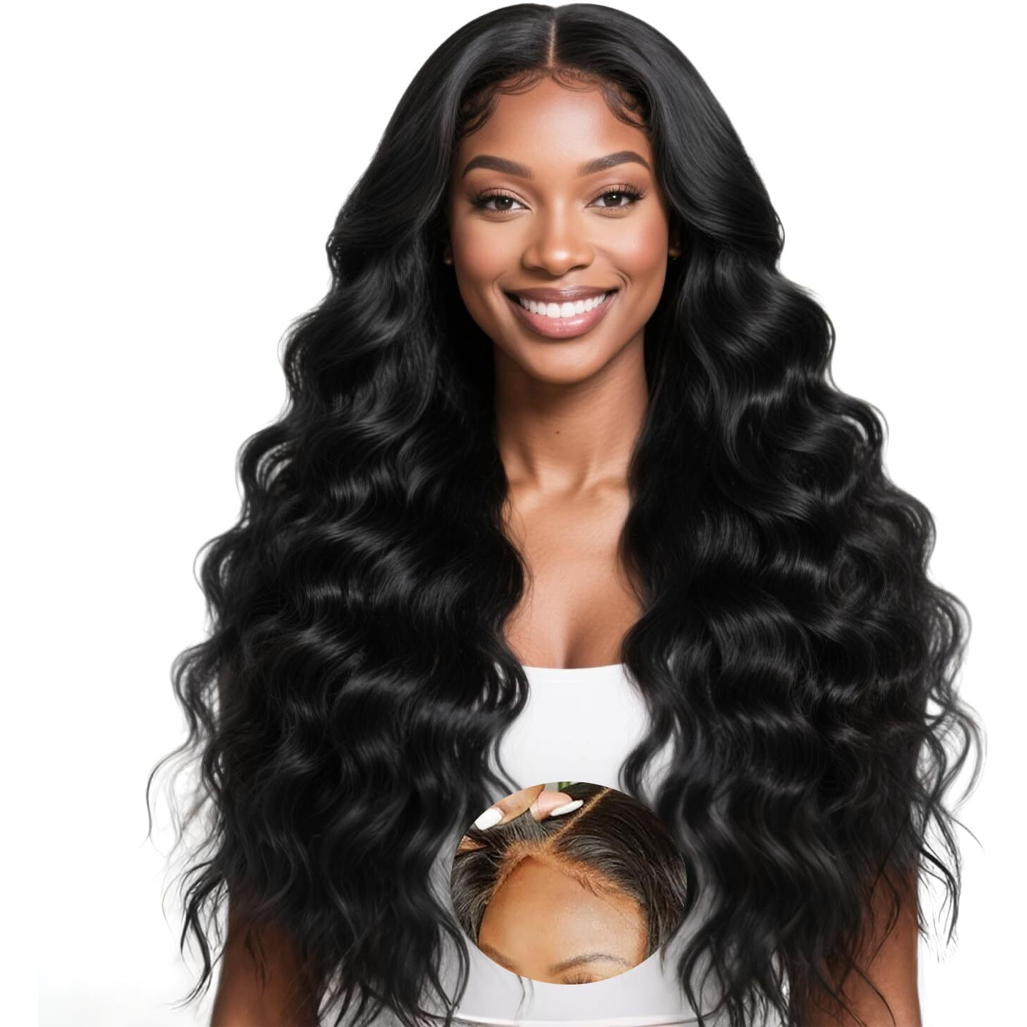 Ahufalu 30Inch Wear And Go Glueless Wigs Human Hair Pre Plucked Pre Cut Body Wave Closure Wig 9X6 Lace Front Wigs Human Hair 200% Density Glueless Loose Body Wave Wig For Women Natural Black