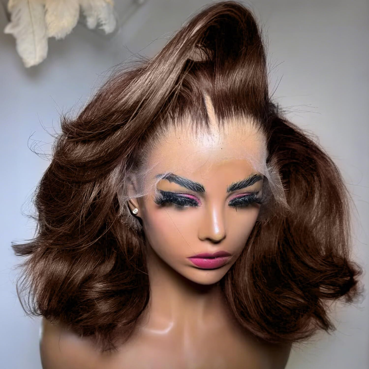 250% Density 13X6 Full Skinlike Hd Chocolate Brown Lace Front Wig Human Hair Pre Plucked Real 0.10Mm Ultra-Thin Invisible Loose Body Wave Hd Lace Front Wigs Human Hair Small Knots Full Virgin Hair