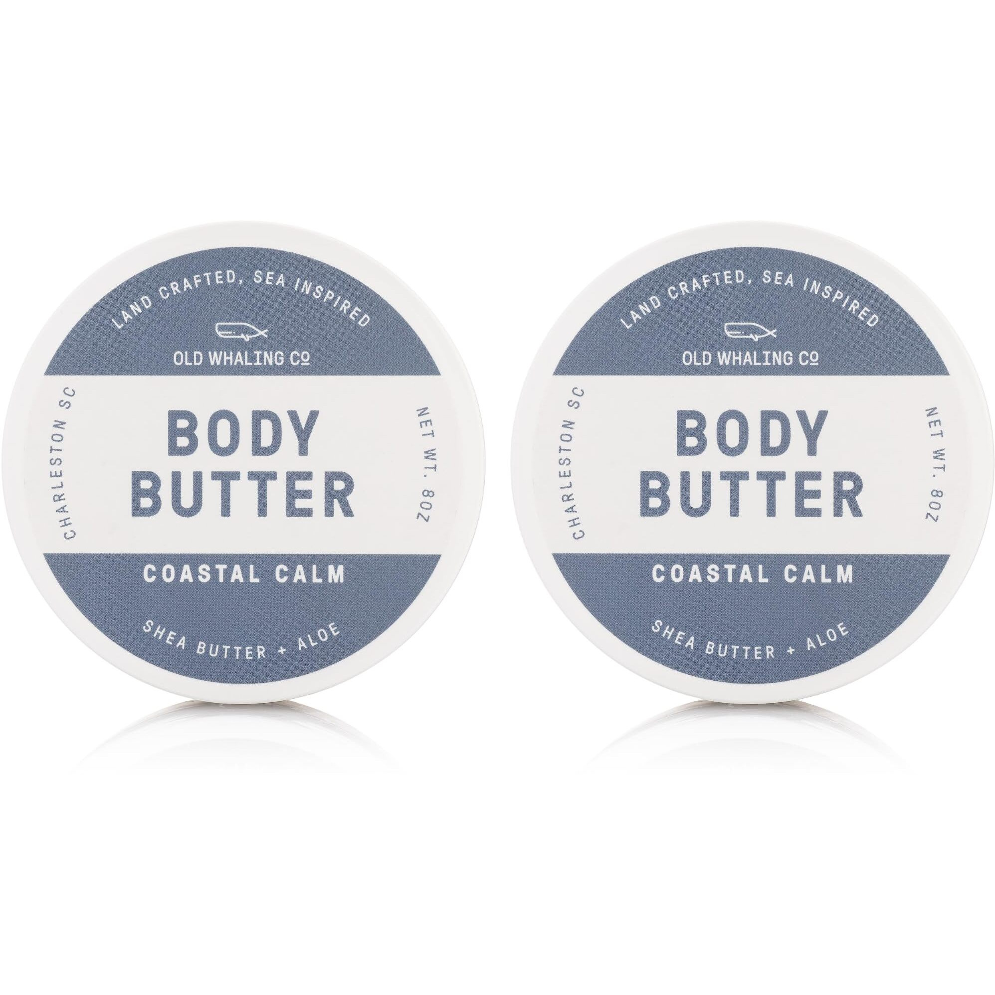 Old Whaling Co Coastal Calm Body Butter 2 Pack - Soothing Cream With Shea Butter, Aloe And Sunflower Oil - Coastal Grass, Driftwood And Lily Scent, 8Oz Jars, Set Of 2