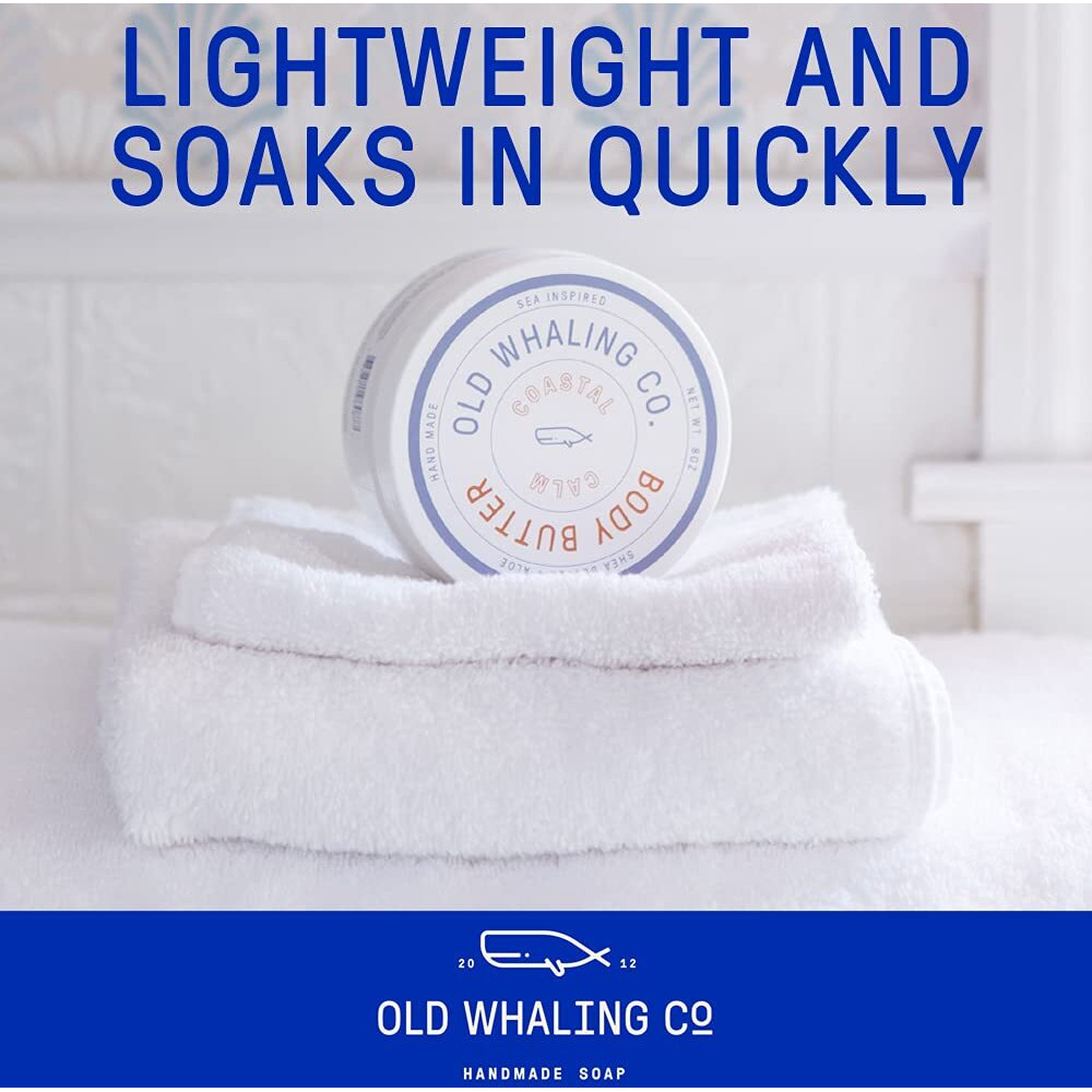 Old Whaling Co Coastal Calm Body Butter 2 Pack - Soothing Cream With Shea Butter, Aloe And Sunflower Oil - Coastal Grass, Driftwood And Lily Scent, 8Oz Jars, Set Of 2