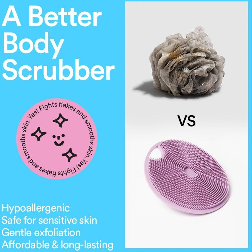 Boie Usa Body Scrubber With Handle - Hygienic, Exfoliating Loofah Alternative - Feels Like Silicone Scrubber Gentle On Sensitive Skin, Hypoallergenic, Bpa & Latex-Free, Made In The Usa & Easy To Clean