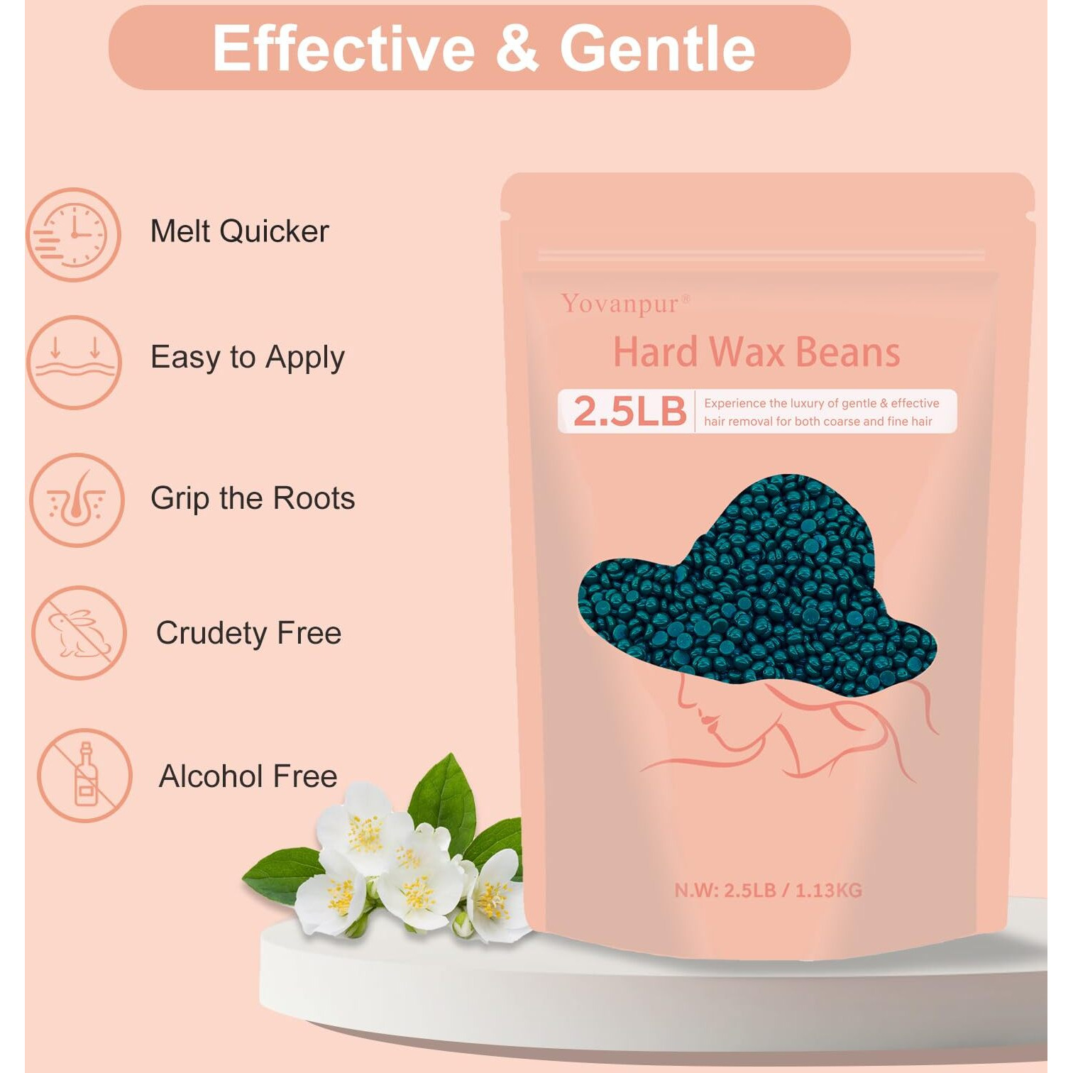 2.5Lb Hard Wax Beads For Hair Removal, Yovanpur Waxing Beans For Sensitive Skin, Face, Eyebrows, Bikini, Brazilian, Legs And Full Body Bulk
