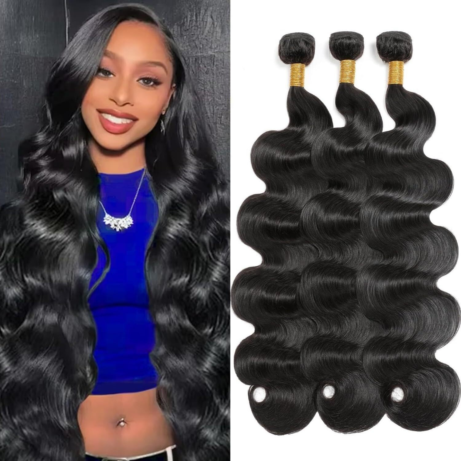 12A Human Hair Bundles 20 22 24 Inch Body Wave 3 Bundles Human Hair 100% Unprocessed Brazilian Virgin Hair Bundles Deals Quick Weave Hair Extension Natural Black