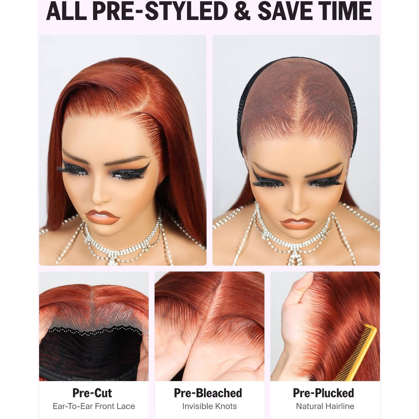 Megalook Hair 13X6 Reddish Brown Lace Front Wigs Human Hair 220% Density Glueless Ear-To-Ear Hd Frontal Body Wave Wigs Human Hair Pre Plucked Pre Cut Drawstring Wig 20 Inch