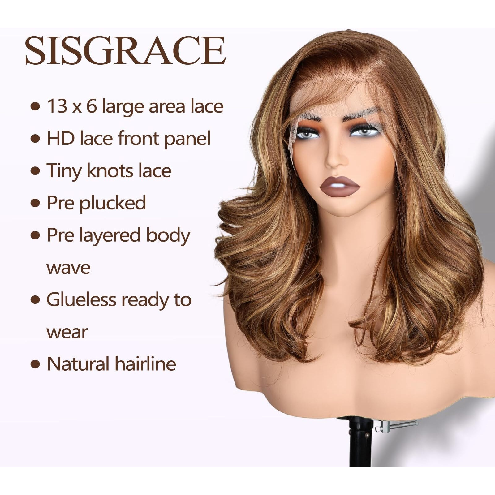 Sisgrace 13  6 Hd Lace Front Wigs 18 Inch Pre Layered Body Wave Synthetic Glueless Wigs Pre Plucked Tiny Knots Lace Natural Hairline Bob Wigs For Black Women White Women(Brown Mix Blonde Highlight)