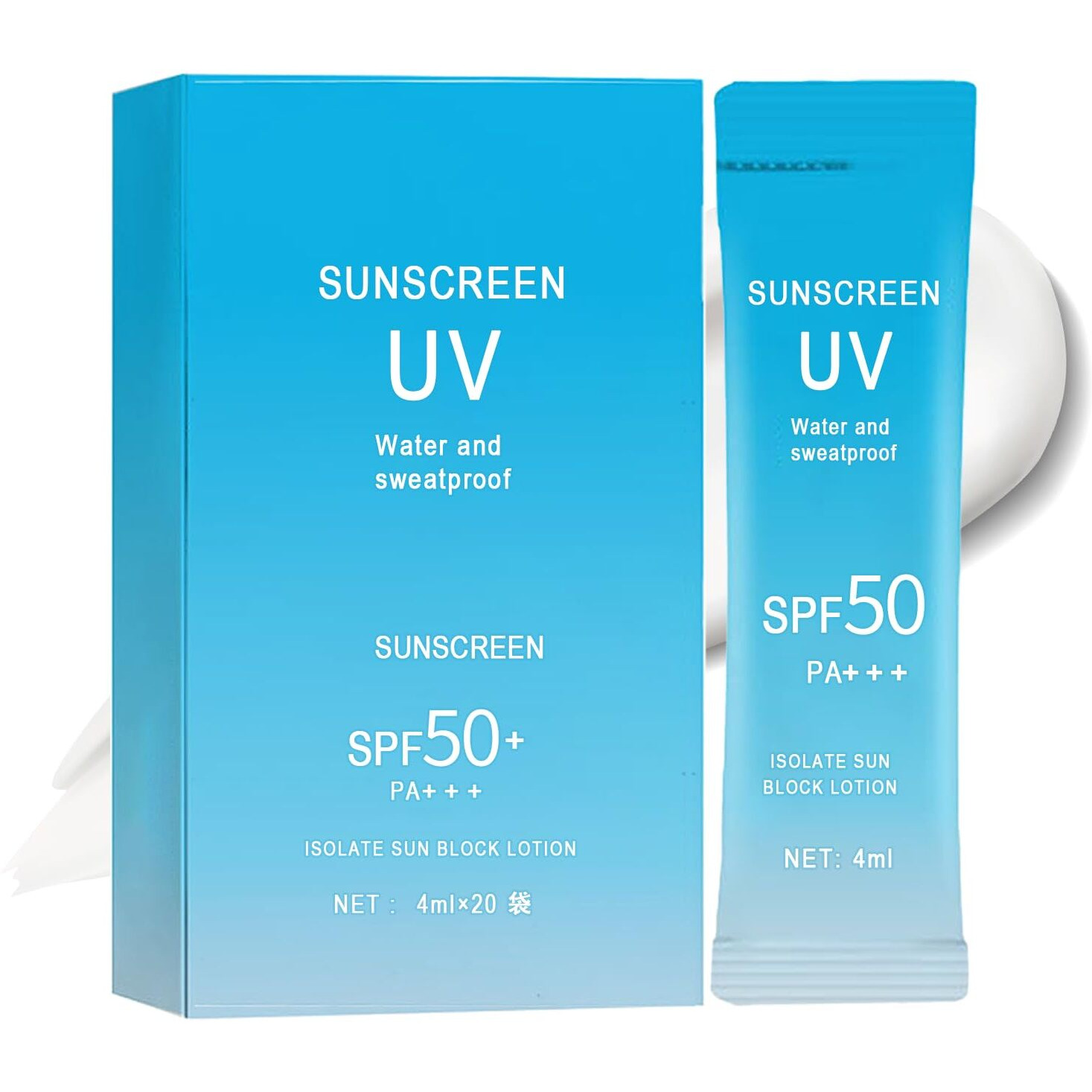 20Pcs Mini Sunscreen With Hyaluronic Acid, Spf50+ Pa+++ Travel Size Sunscreen Bulk (4Ml Each), Lightweight & Non-Greasy & Hydrating, Waterproof Face & Body Sunscreen For Outdoor, Vacation, Daily Use