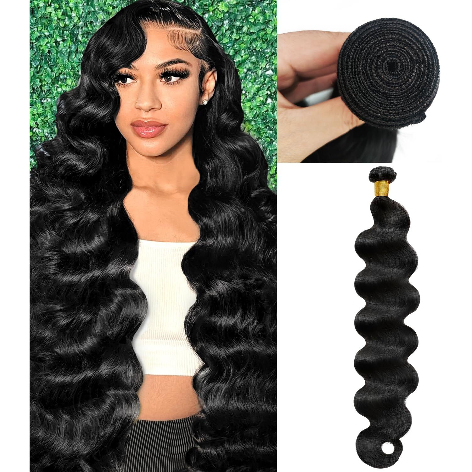 Gearina 12A Human Hair Bundles 32 Inch Body Wave Human Hair 100% Unprocessed Brazilian Virgin Hair 1 Bundles Extensions Quick Weave Human Hair Extensions Wavy For Women Natural Black