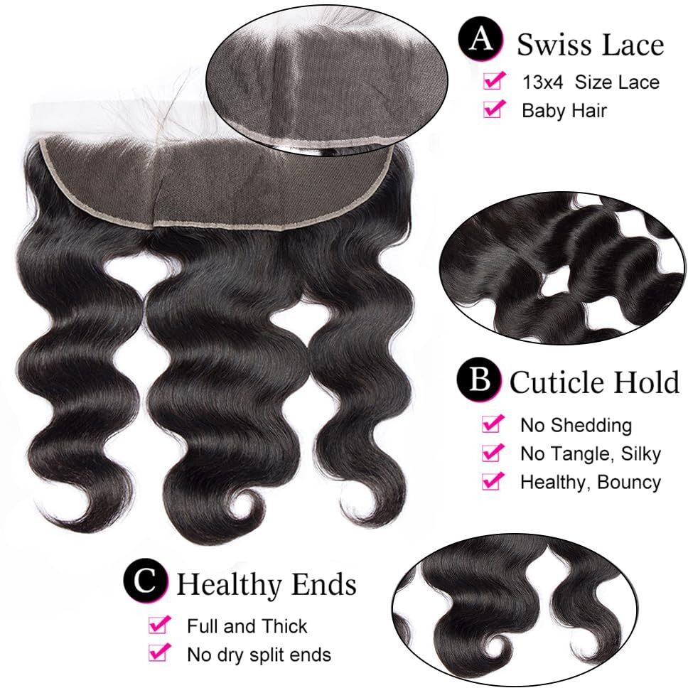 Body Wave 13X4 Hd Transparent Lace Frontal Closure - 100% Brazilian Virgin Human Hair, Ear To Ear, Natural Color, 12 Inch
