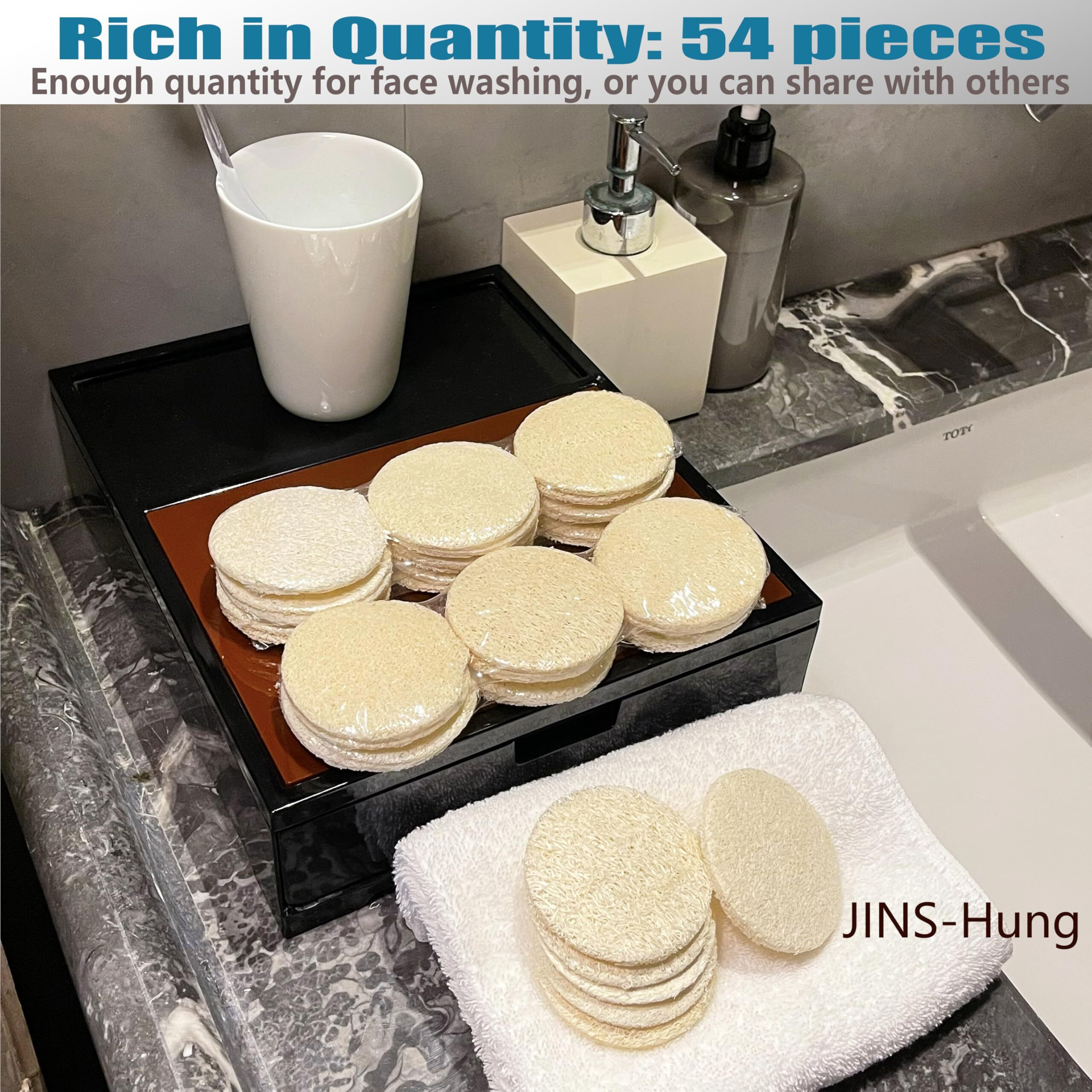 54 Pack Natural Loofah Sponge Exfoliating Face Pads - Facial Body Scrubbers Pad - When Bath Shower And Spa - Loofa Sponges Brush Scrub - Bulk Loofahs Scrubber - Cleansing Skin For Women And Men