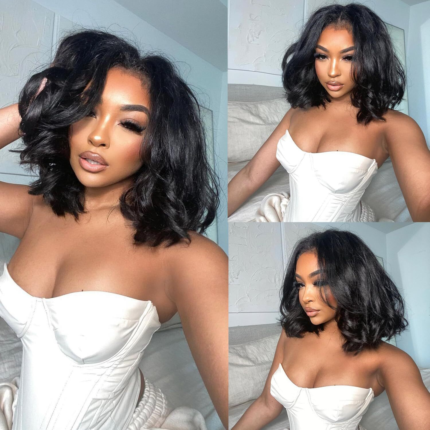 Yingrun Bob Wig Human Hair 12 Inch 13X4 Body Wave Lace Front Wigs Human Hair 180% Density Pre Plucked Natural Black With Baby Hair