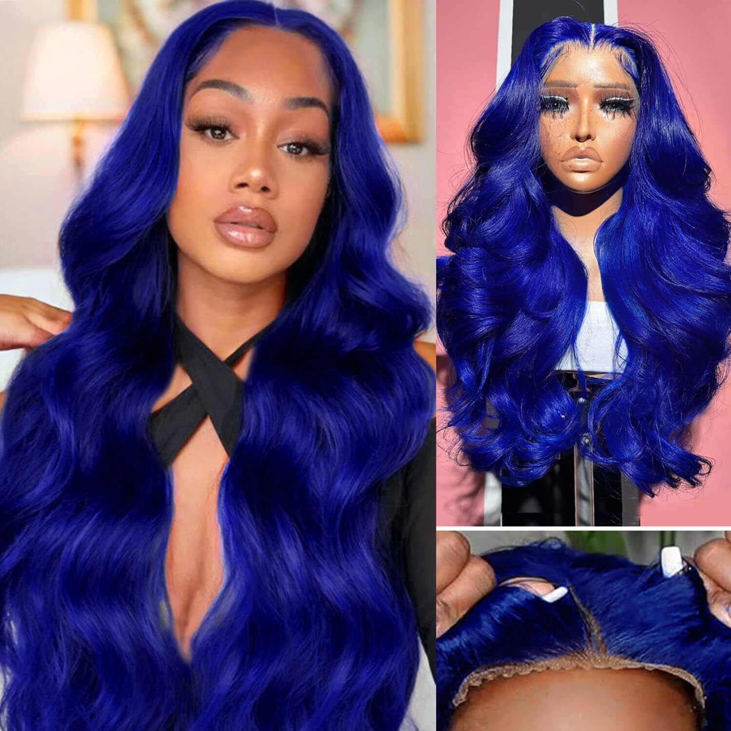 Guiguzin Blue Lace Front Wigs Human Hair 9X6 Hd Transparent Body Wave Human Hair Lace Front Wigs 180 Density Pre Plucked Dark Blue Colored Glueless Hair Wig For Women With Baby Hair 28 Inch