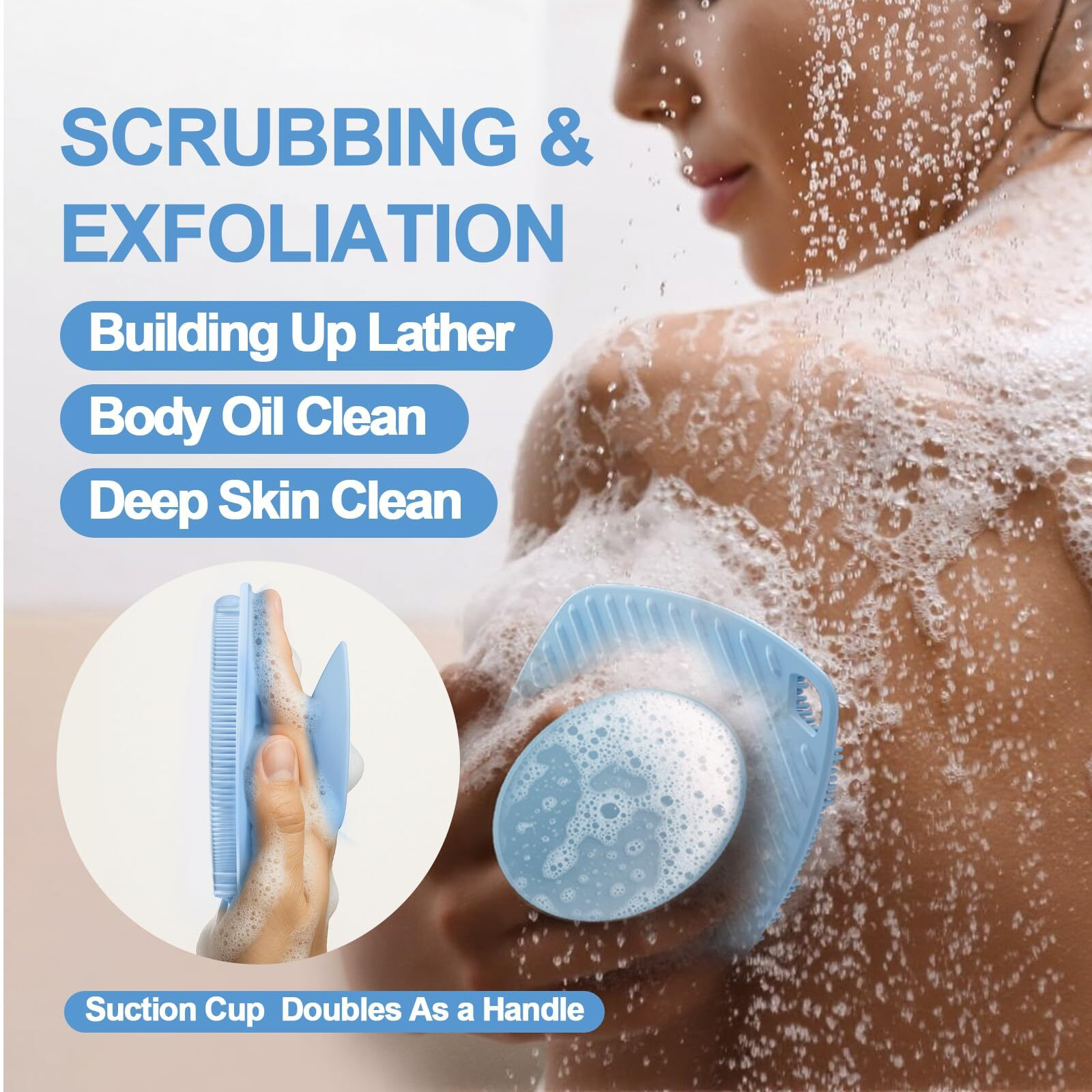 Ariosox Silicone Body Scrubber, Gentle Texture Exfoliating Body Scrubber For Men And Women On Sensitive Skin, Soft Scrubber Produces Rich Form And Builds Up Lather, Getting A Deep Skin Clean (Blue)