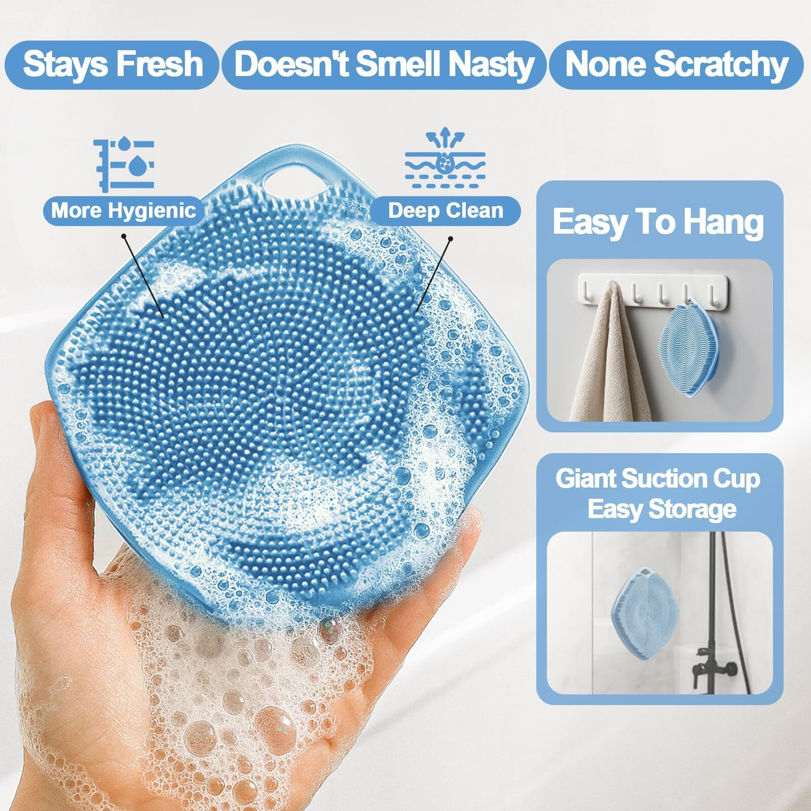 Ariosox Silicone Body Scrubber, Gentle Texture Exfoliating Body Scrubber For Men And Women On Sensitive Skin, Soft Scrubber Produces Rich Form And Builds Up Lather, Getting A Deep Skin Clean (Blue)