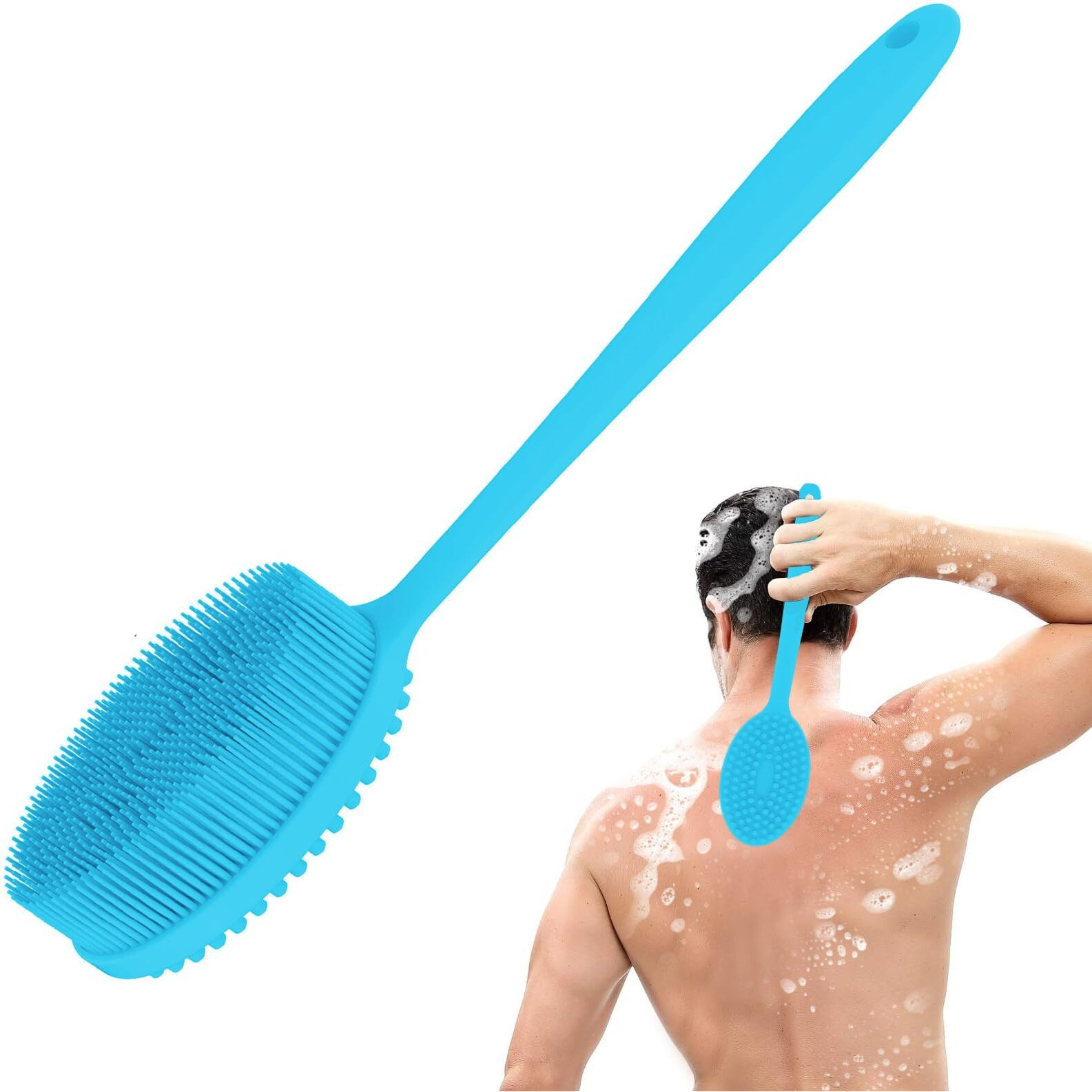 Mateeylife Silicone Body Scrubber Exfoliator With Handle, Gentle Back Scrubber, Shower Brush For Body, Bath Back Brush