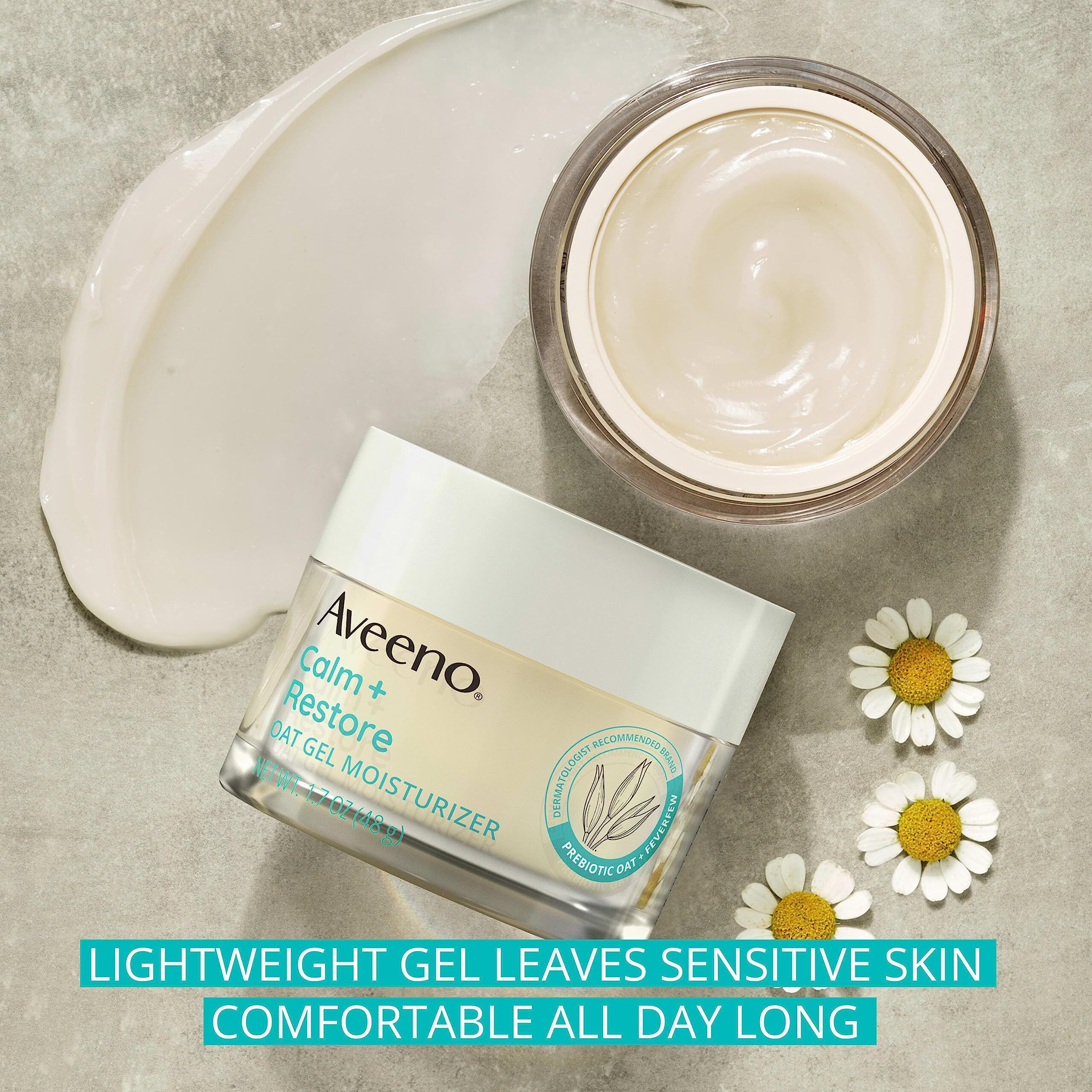 Aveeno Sensitive Skin Moisturizer Bundle, Calm + Restore Oat Gel Facial Moisturizer, 1.7 Oz, & Trial Size Daily Moisturizing Cream + Prebiotic Oat, 0.5 Oz, Fragrance-Free, Two Items