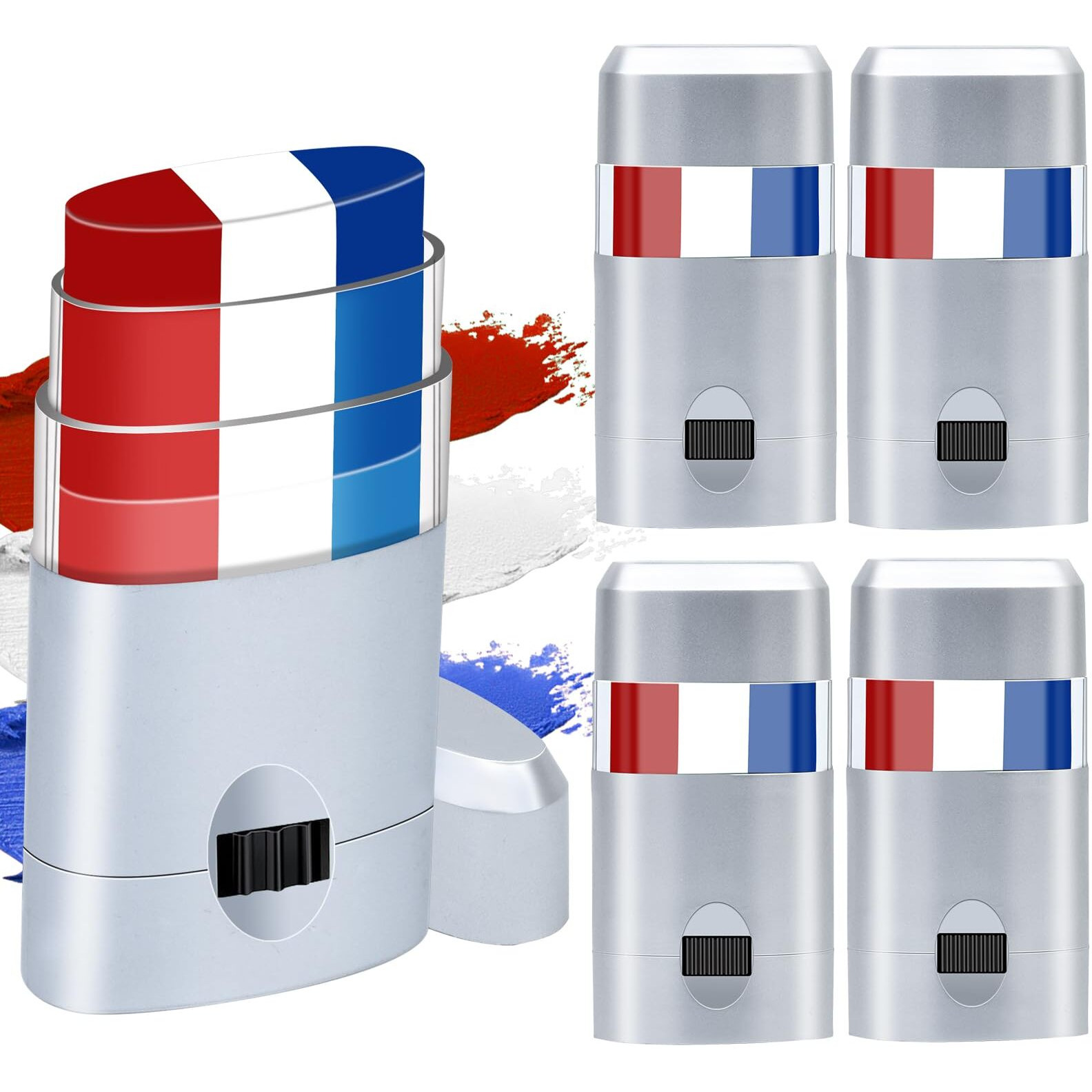 4Pcs Red White And Blue Face Paint Stick, Long Lasting Patriotic Body Painting Baseball Eye Black America Usa Flag Makeup Stick 4Th Of July Accessories For Kids Women Men Sports Party Independence Day