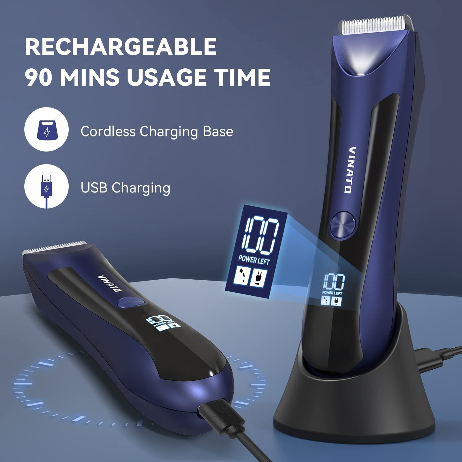 Vinato Electric Body Hair Trimmer - Manscape Ball Trimmer, Groin Hair Trimmer For Men, Waterproof Ball Shaver, Usb Recharge Dock Replaceable Ceramic Blade, Male Hygiene Razor, 90 Mins Battery Life