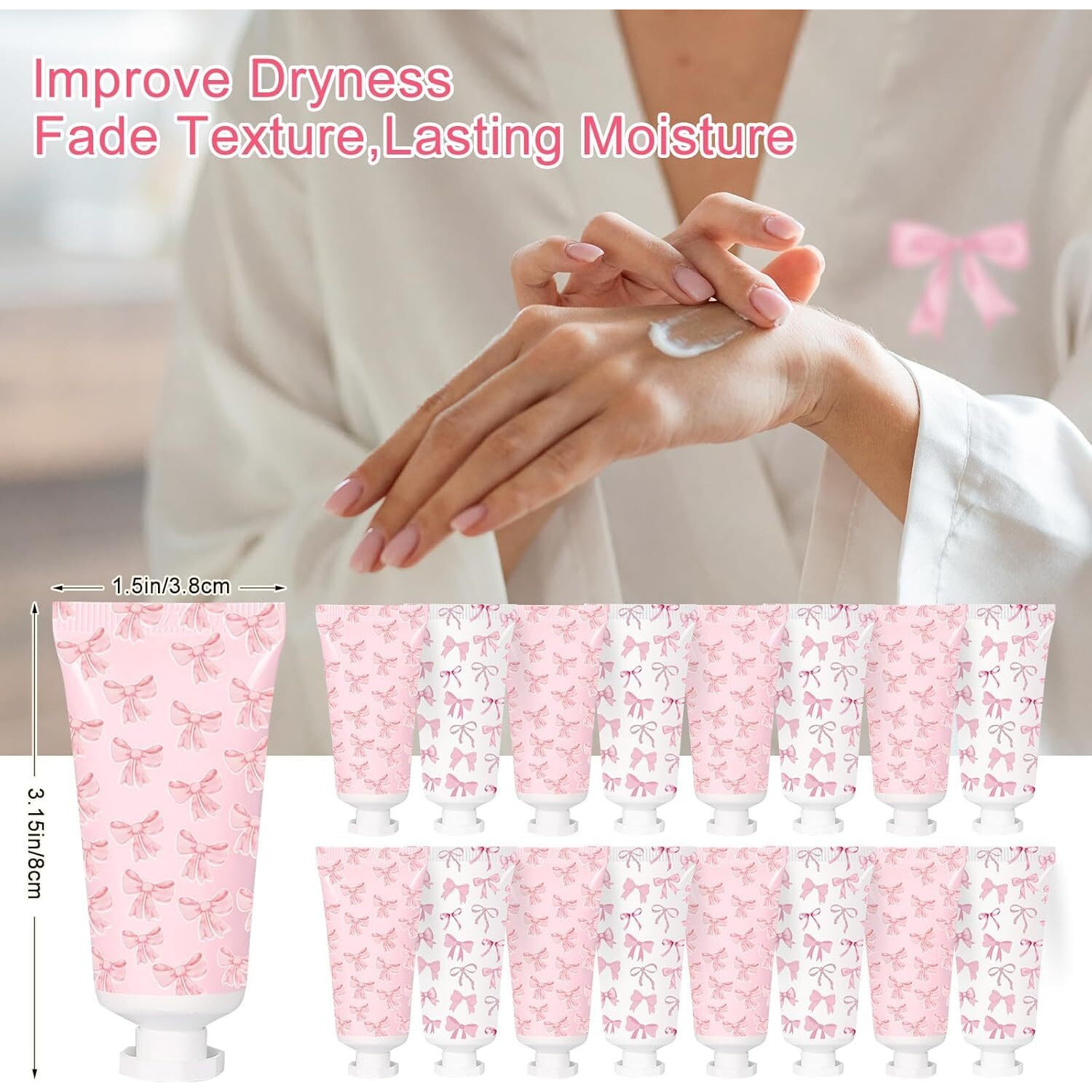 50 Pcs Pink Bow Hand Cream Gifts Bow Hand Cream Bulk Bachelorette Figure Hydrating And Soothing Hand Lotion For Wedding Bridal Engagement Baby Shower Stuffers Party Guest Favors