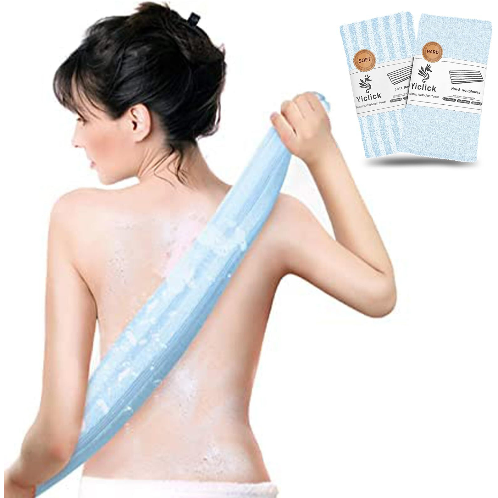 Yiclick 2Pcs Back Scrubber For Shower Bath ,Exfoliating Body Scrubber, Body Exfoliator Loofah Luffa Sponge Net Rag Back Washer