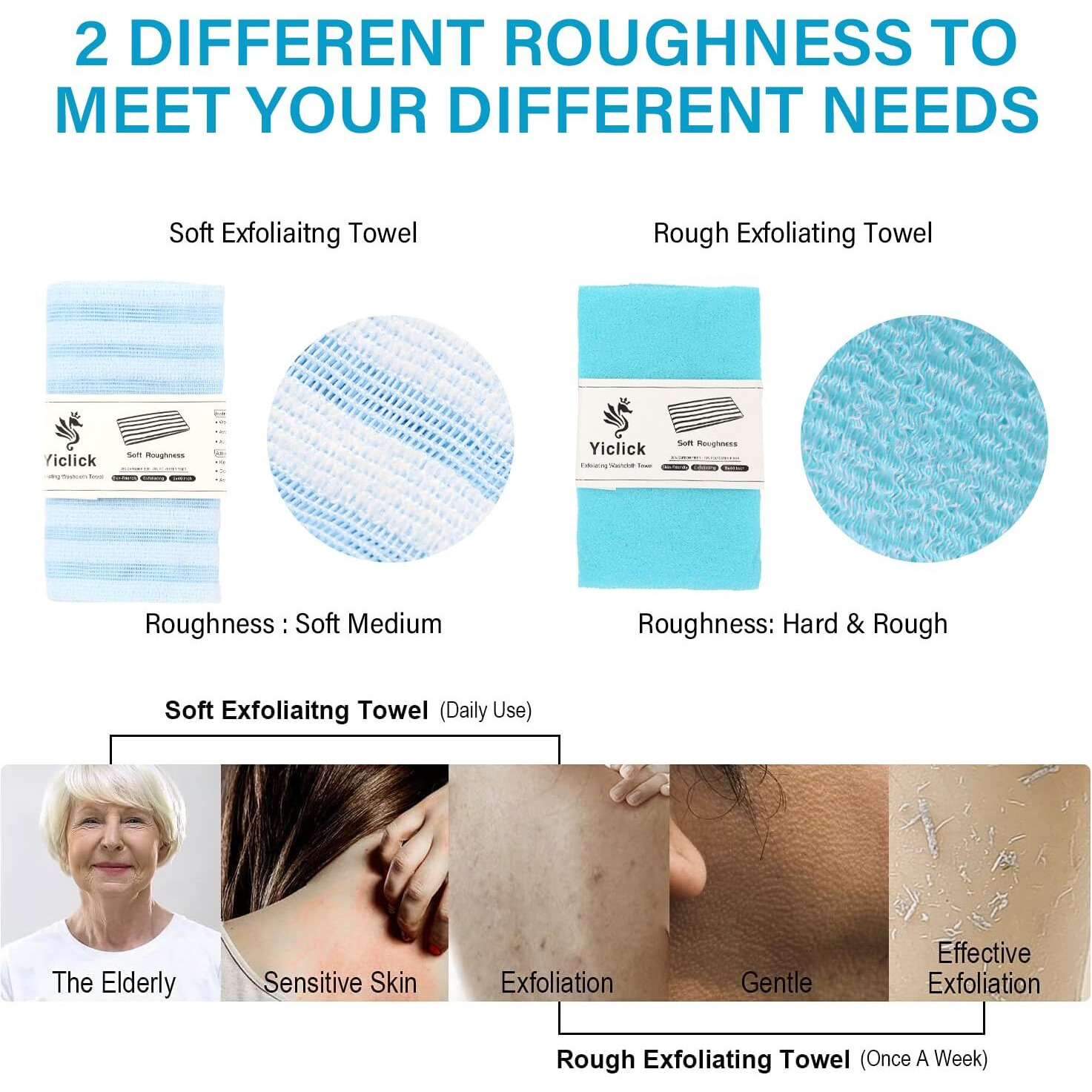 Yiclick 2Pcs Back Scrubber For Shower Bath ,Exfoliating Body Scrubber, Body Exfoliator Loofah Luffa Sponge Net Rag Back Washer