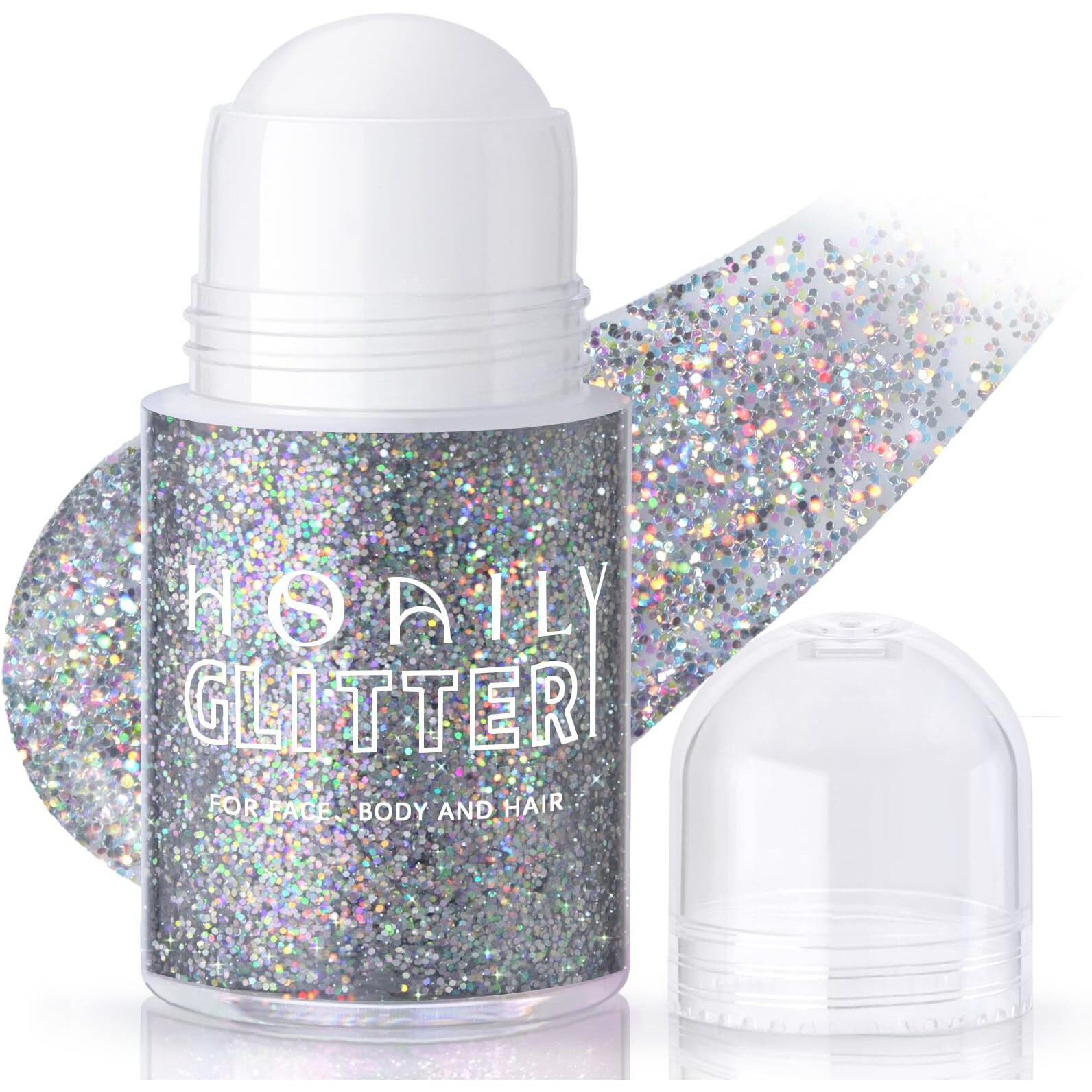 Hosaily Roll-On Holographic Body Glitter Gel For Face Hair, Chameleon Color Changing Glitter Gel Under Light, Chunky Mermaid Sequins Festival Party Rave Accessories Shimmer Makeup (17 Silver)