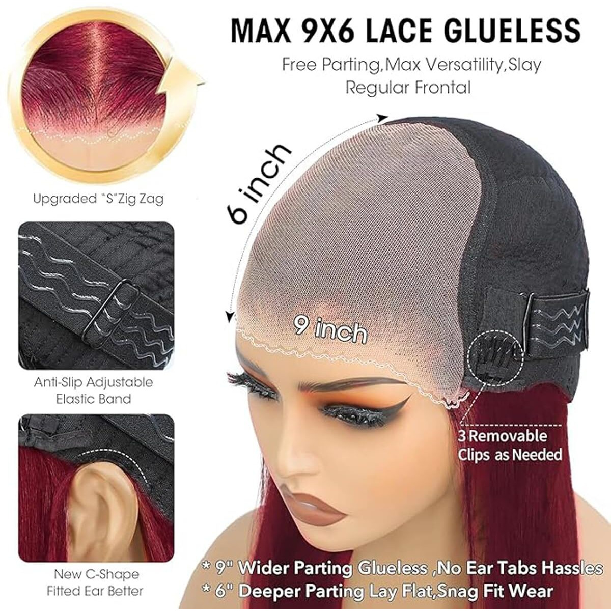 9X6 Wear And Go Glueless Wigs Human Hair Body Wave 200% Density Hd Lace Front Wigs Human Hair Cherry Red Colored Brazilian Pre Plucked Pre Cut 99J Burgundy Ready To Wear Glueless Wigs (26 Inch)