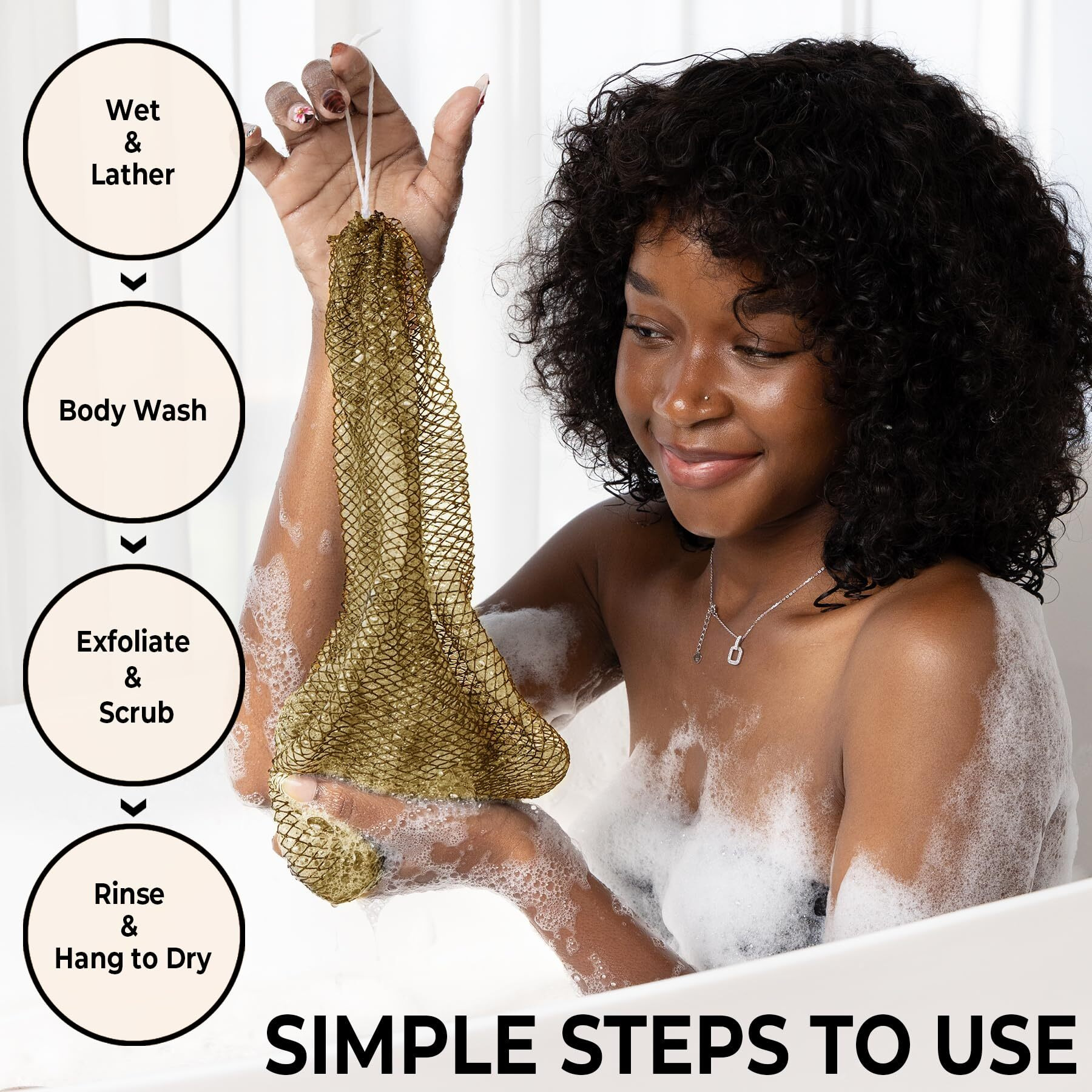African Net Sponge Authentic - Afro Scrub Exfoliating Net Sponge With Knots - African Bath Sponges For Body Scrubber Exfoliator - Back Scrubber For Shower Bathing Accessories
