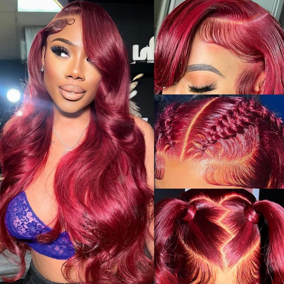 Kaithlypo 32 Inch Body Wave Lace Front Wigs 99J Burgundy Hd Transparent Pre Plucked 13X6 Lace Frontal Wig Red Wine 200 Density Glueless Human Wigs With Baby Hair For Women