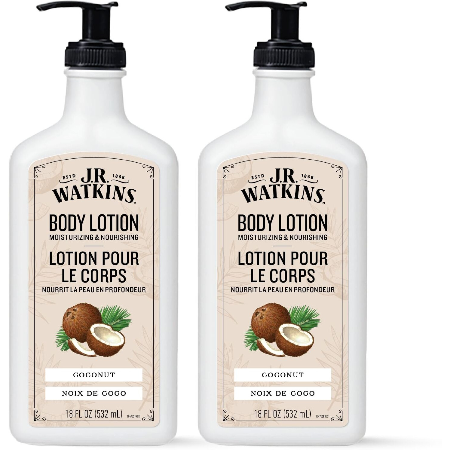 J.R. Watkins Daily Moisturizing Body Lotion, Coconut, 18 Fl Oz, 2 Pack