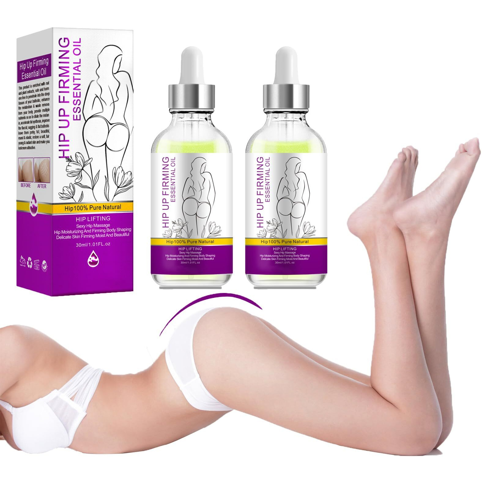 Safudan Hip Plump Up Oil,Firming Body Oil, Natural Herbal Hip Lift Buttock Massage Oil, Butt Firming Enhancement Essential Oil For Women, Firming & Lifting Fast (2 Pcs)