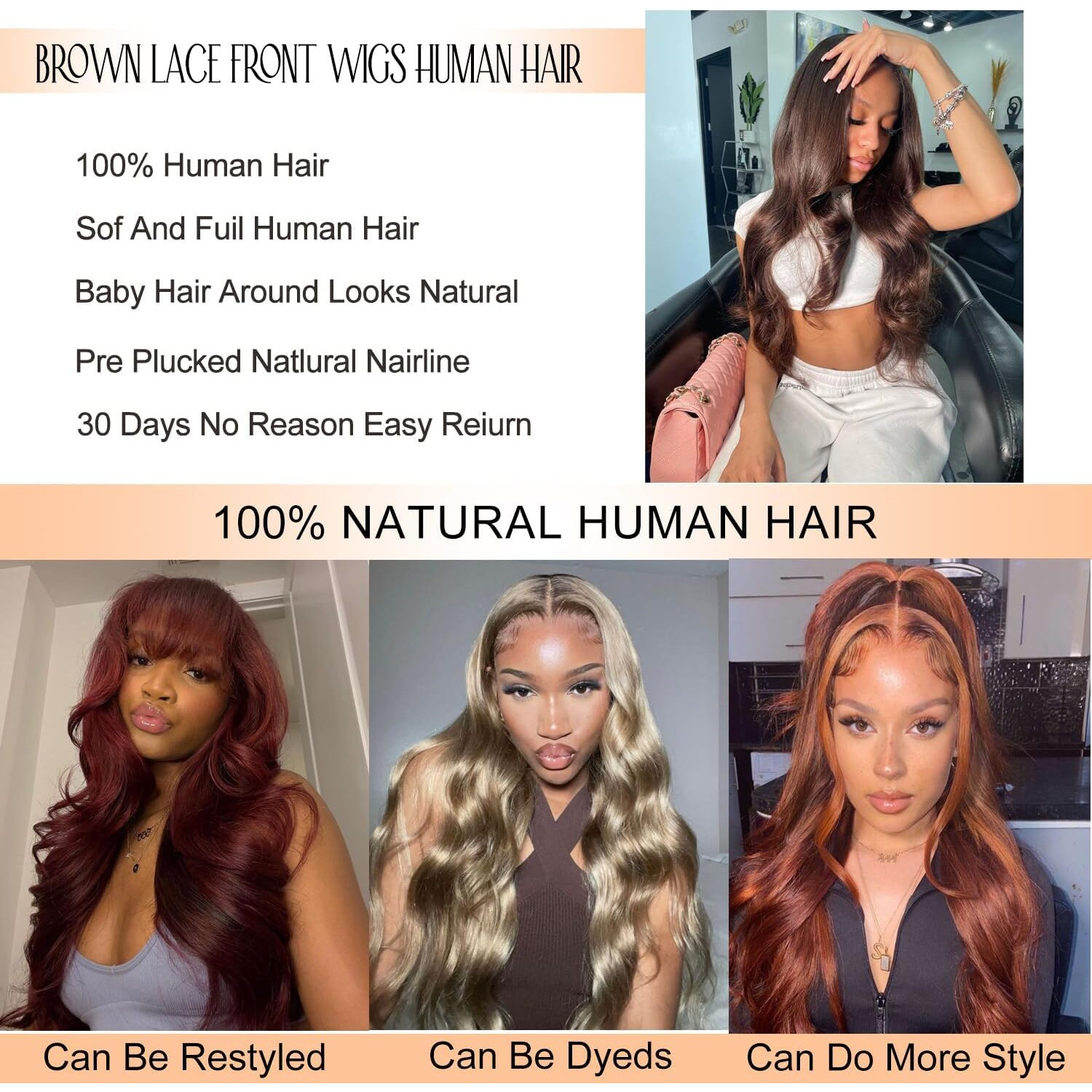 Alipeacock 13X4 Chocolate Brown Lace Front Wigs Human Hair With Baby Hair 180 Density Body Wave Lace Frontal Wigs Pre Plucked Glueless 4 Brown Wig 32Inch