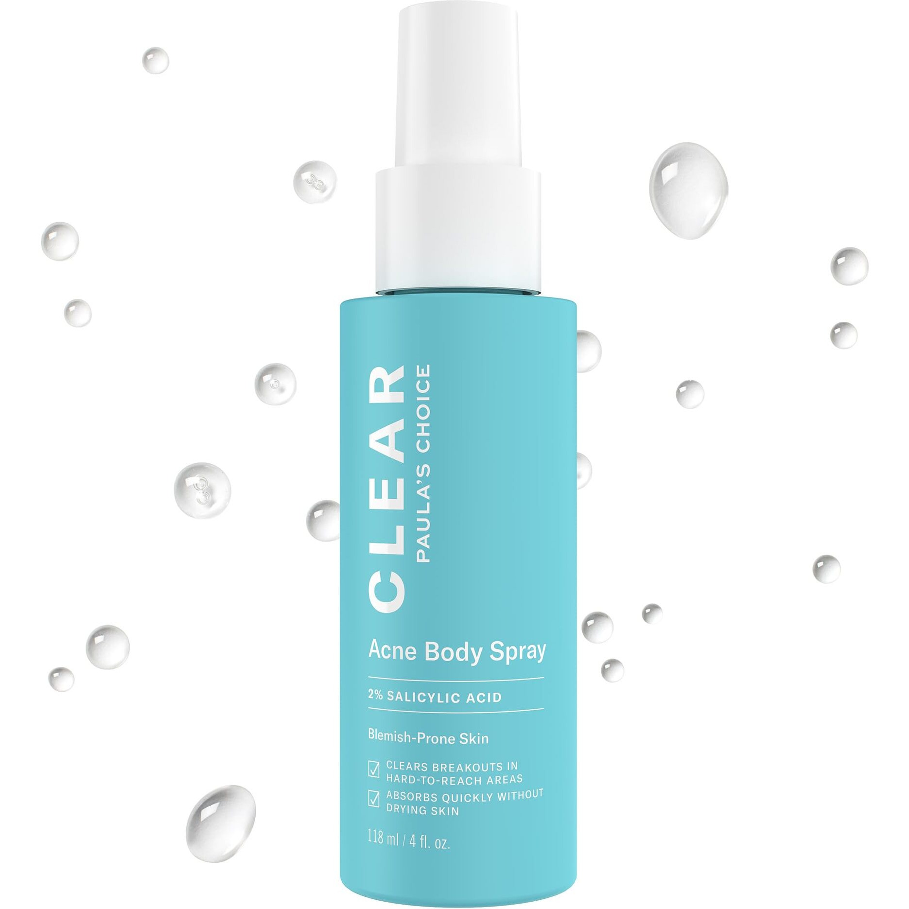 Paula's Choice Clear Exfoliating Back & Body Acne Spray, Bacne Spray With 2% Bha Salicylic Acid Back Acne Treatment For Clogged Pores, Blackheads & Breakouts, Alcohol-Free, Fragrance-Free, 4 Fl Oz