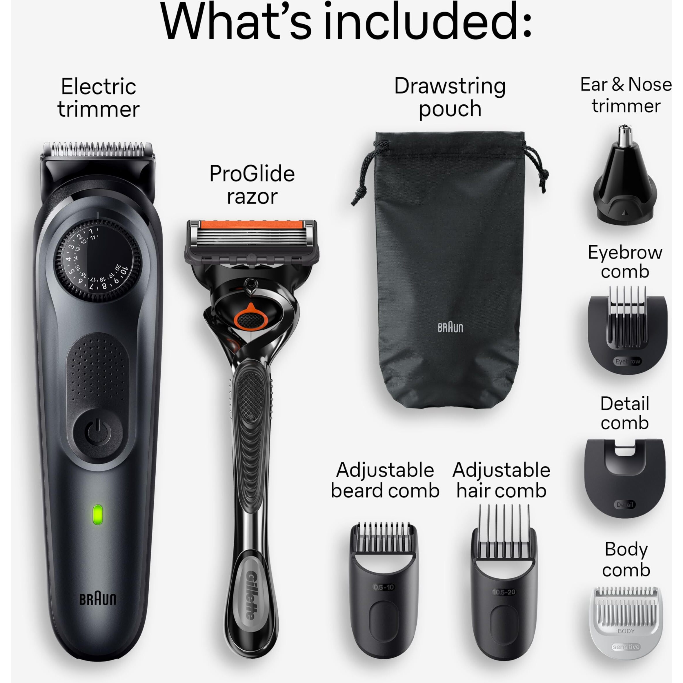 Braun All-In-One Style Kit Series 5 5470, 9-In-1 Trimmer For Men W/Beard Trimmer, Body Trimmer For Manscaping, Gillette Fusion5 Proglide Razor, 40 Length Settings, Rechargeable Battery, Cordless