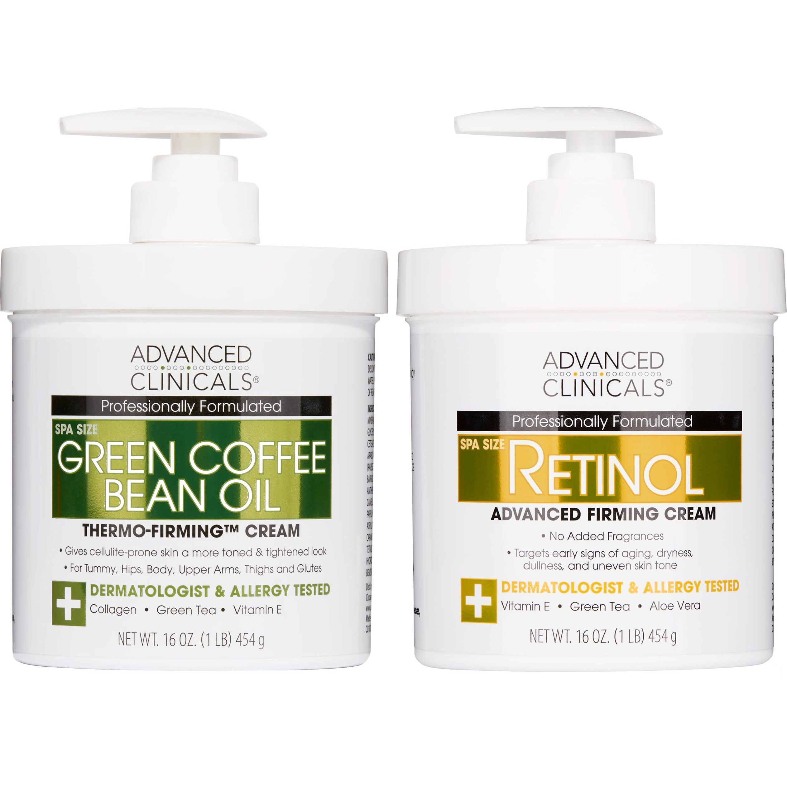 Advanced Clinicals Retinol Body Cream + Green Coffee Bean Oil Thermo - Firming Body Lotion 2Pc Skincare Set For Women & Men | Body & Face Moisturizer Set Helps Improves Appearance Of Crepey Skin, 2Pc