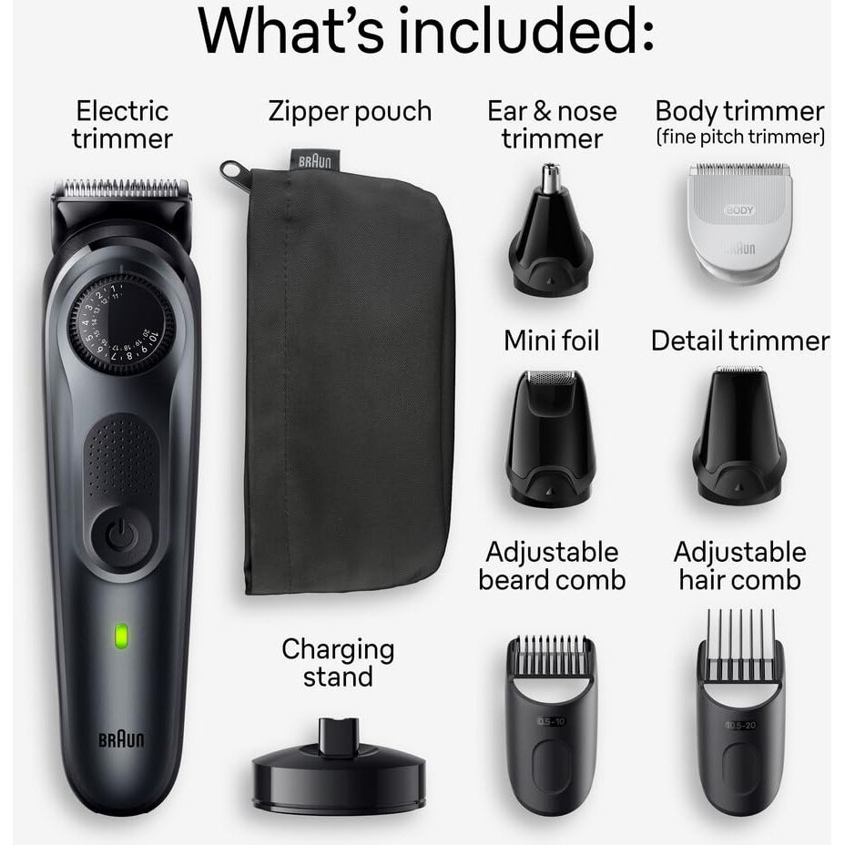Braun All-In-One Style Kit Series 5 5490, 9-In-1 Trimmer For Men With Beard Trimmer, Body Trimmer For Manscaping, Hair Clippers & More, Ultra-Sharp Blade, 40 Length Settings, Waterproof