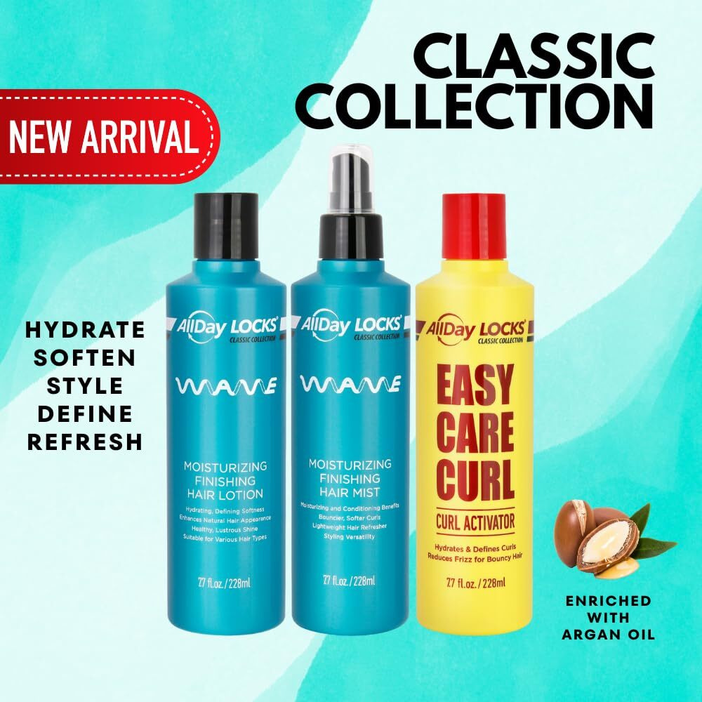 Allday Locks Classic Wave Hair Lotion (7.7 Oz) | Moisturizing & Rejuvenating Finishing Curl-Enhancer Lotion | Lightweight, Soft, High Shine | Bouncy, Silky, Fresh Bounce | 7.7 Oz