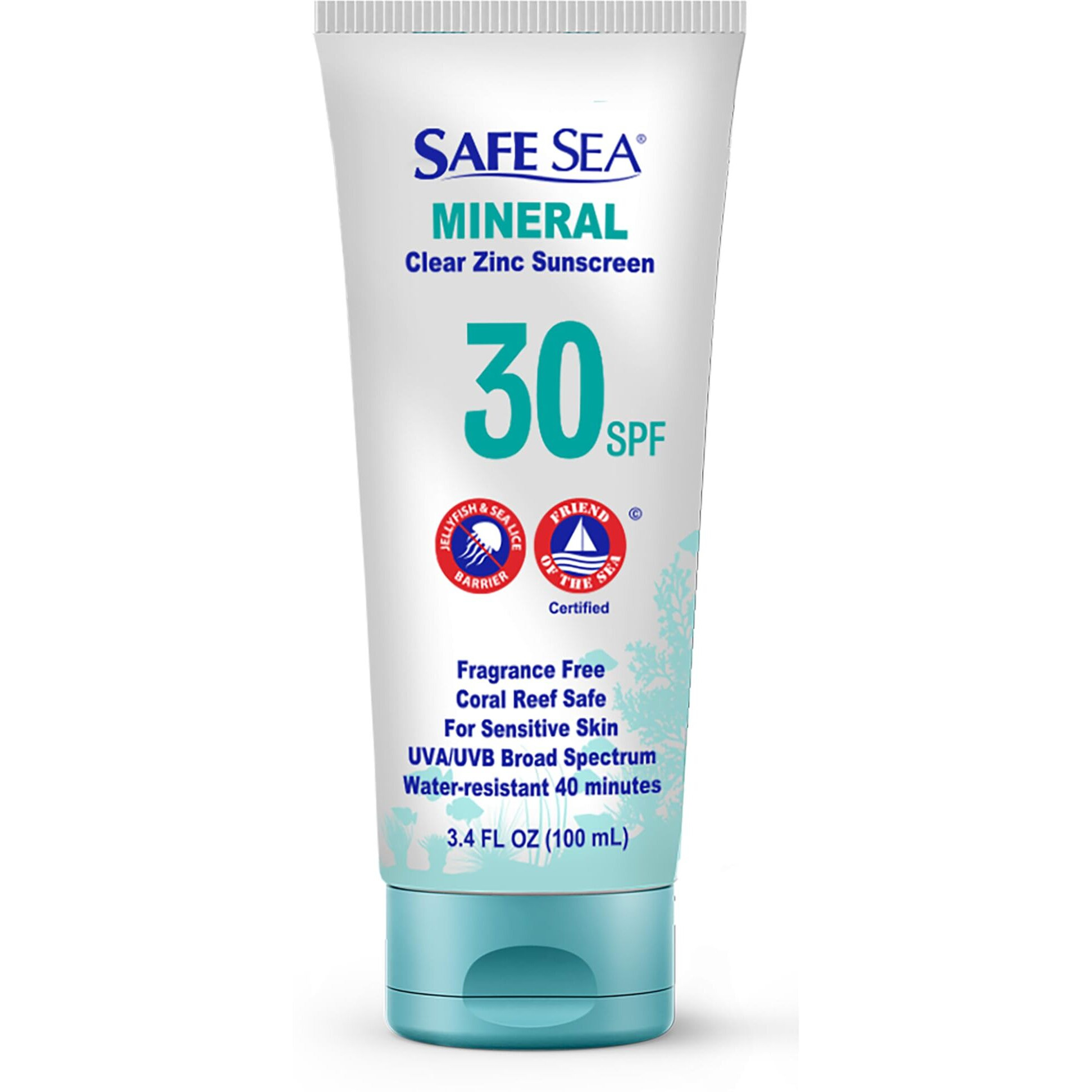 Safe Sea Zinc Oxide Sunscreen Spf30 | Clear Mineral Face And Body Sunscreen Without White Cast | Anti-Jellyfish Sting Protective Lotion | 3.4Oz (100Ml) (1 Pack)