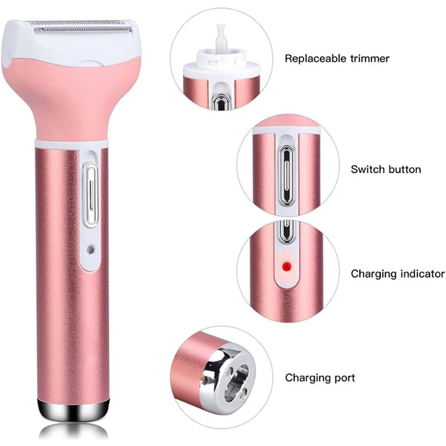 Electric Razor For Women Facial Hair Removal And 4 In 1, Bikini Trimmer Pubic Underarms Painless Nose Eyebrow Body Leg Hair Removal Rechargeable Hair Clippers Grooming Set