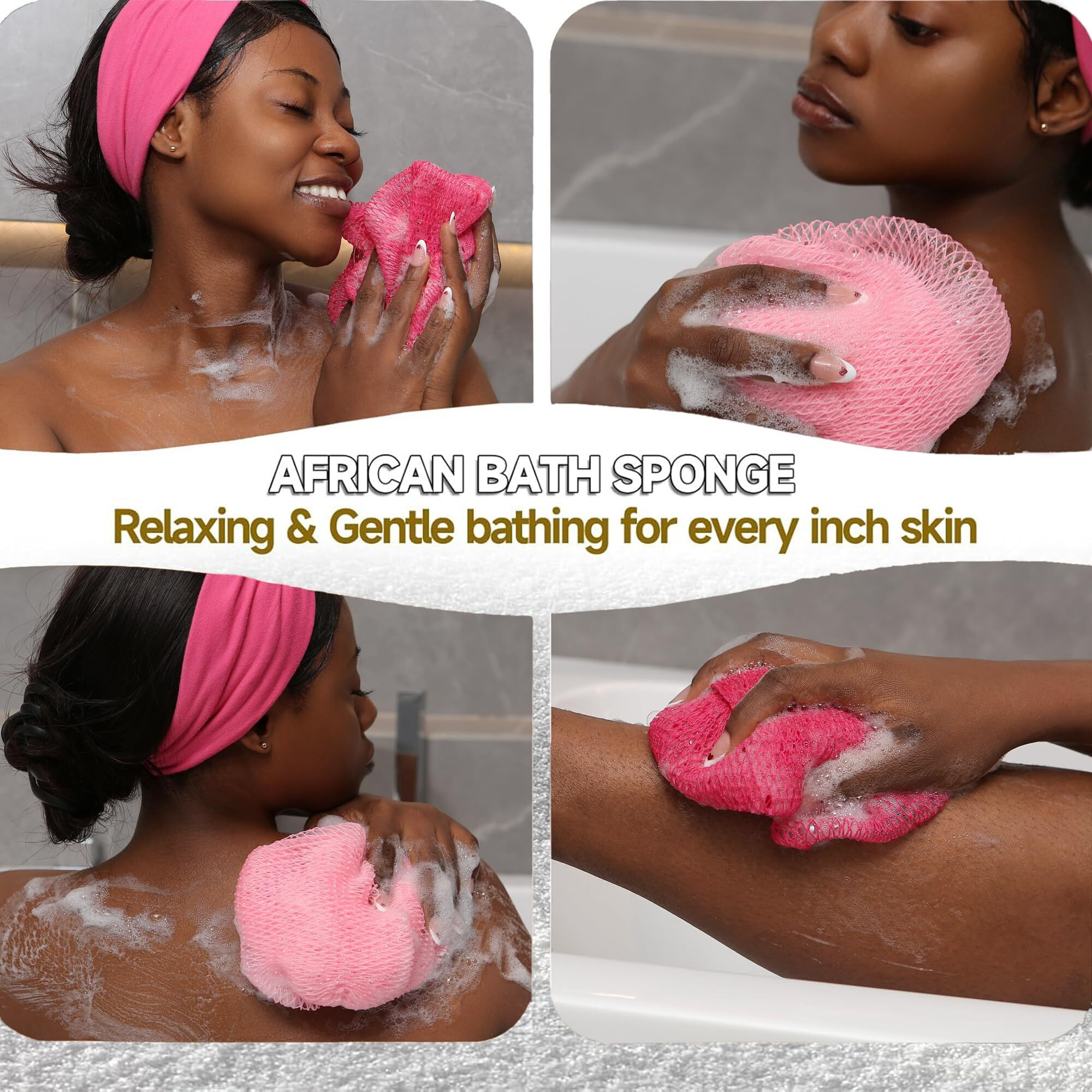 Subsahara Authentic African Net Sponge - 2 Pieces Exfoliating Scrubber For All Skin Types, Bath Sponge For Face & Body, Travel Portable, Durable, Gentle Exfoliation (Dark Pink & Light Pink)