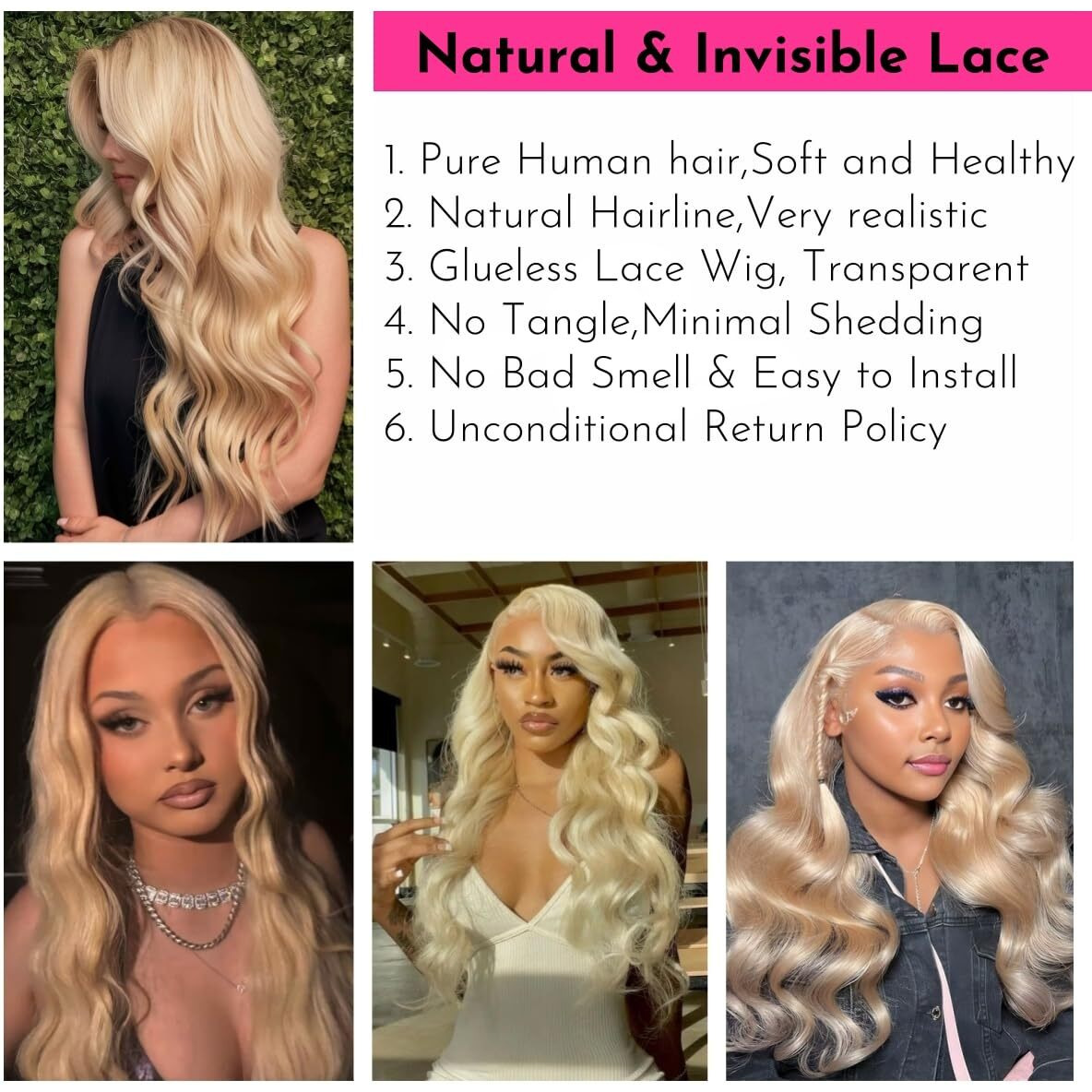 613 Lace Front Wigs Human Hair 13X1 Blonde Human Hair Wig 613 Blonde Wig Human Hair For Women Pre Plucked With Baby Hair Brazilian Blonde Body Wave Wigs 20Inch
