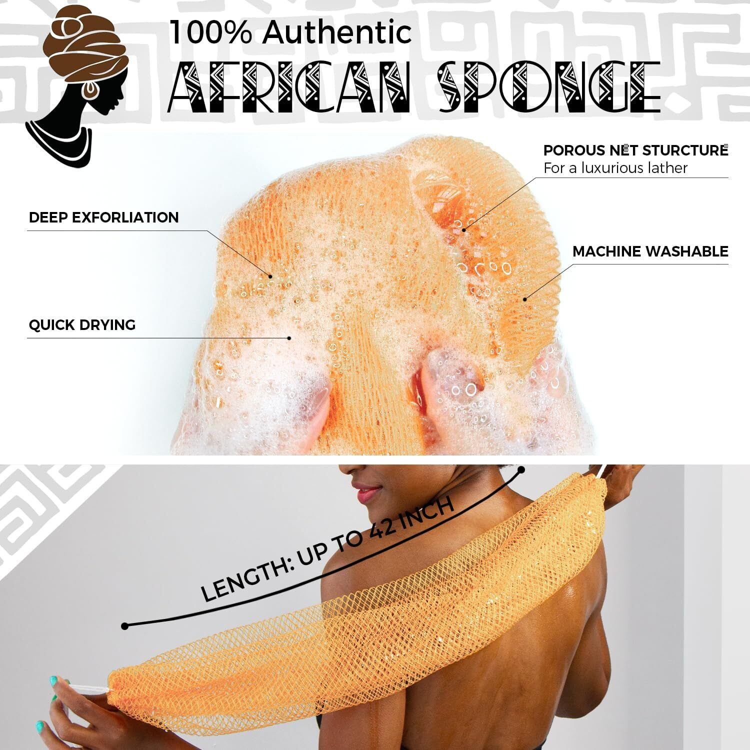 African Net Sponge Authentic - Real African Exfoliating Sponge With Knots - African Net Washcloths For Body Scrubber Exfoliator - Back Scrub For Shower