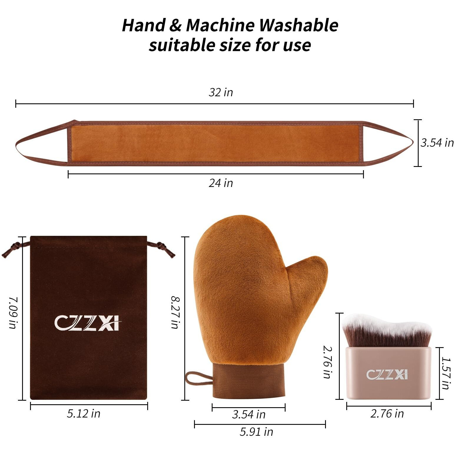 Czzxi Tanning Mitt, Body Brush & Back Tanner Applicator Kit - Self-Tan Applicator For Body, Face & Hard-To-Reach Areas | Includes Storage Pouch