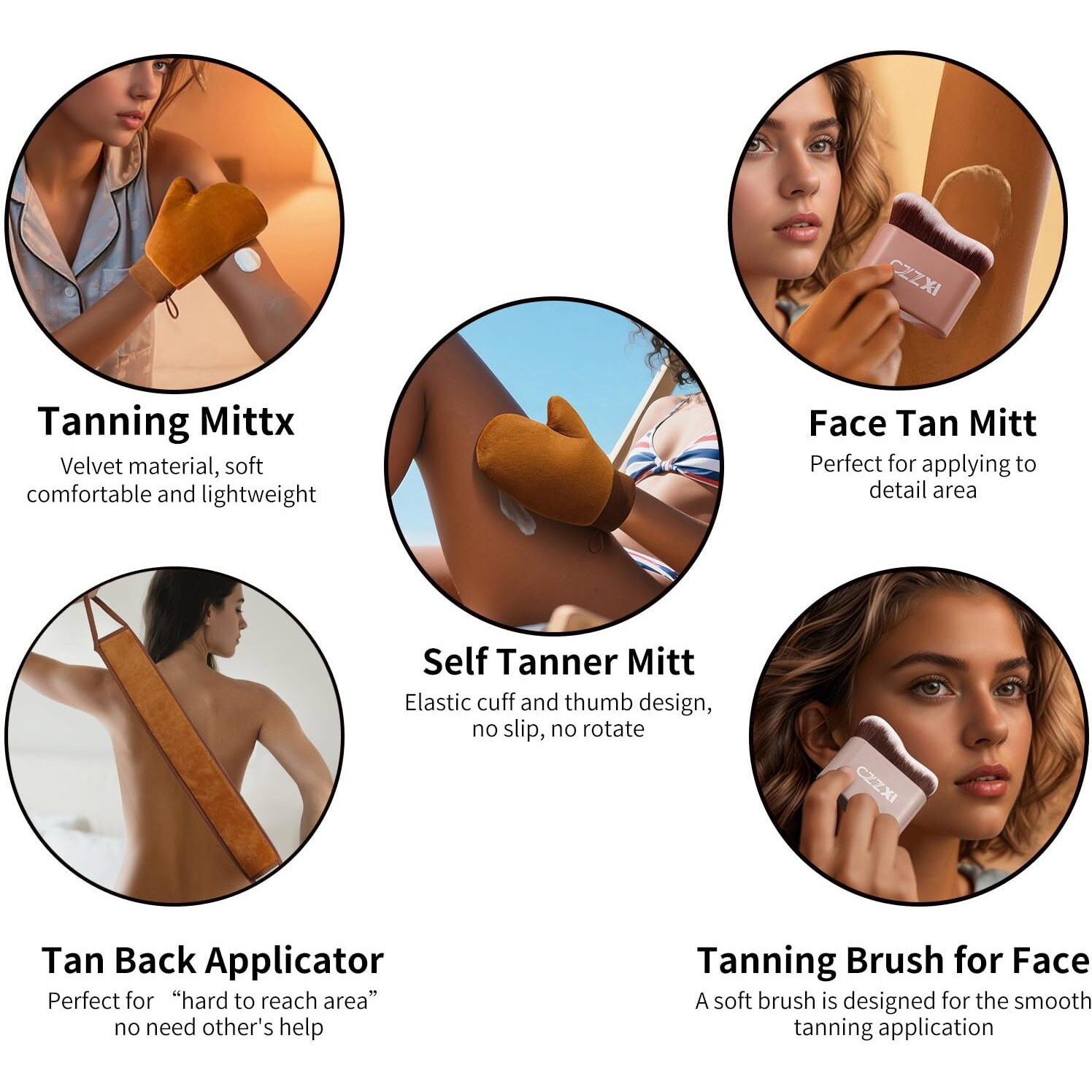 Czzxi Tanning Mitt, Body Brush & Back Tanner Applicator Kit - Self-Tan Applicator For Body, Face & Hard-To-Reach Areas | Includes Storage Pouch