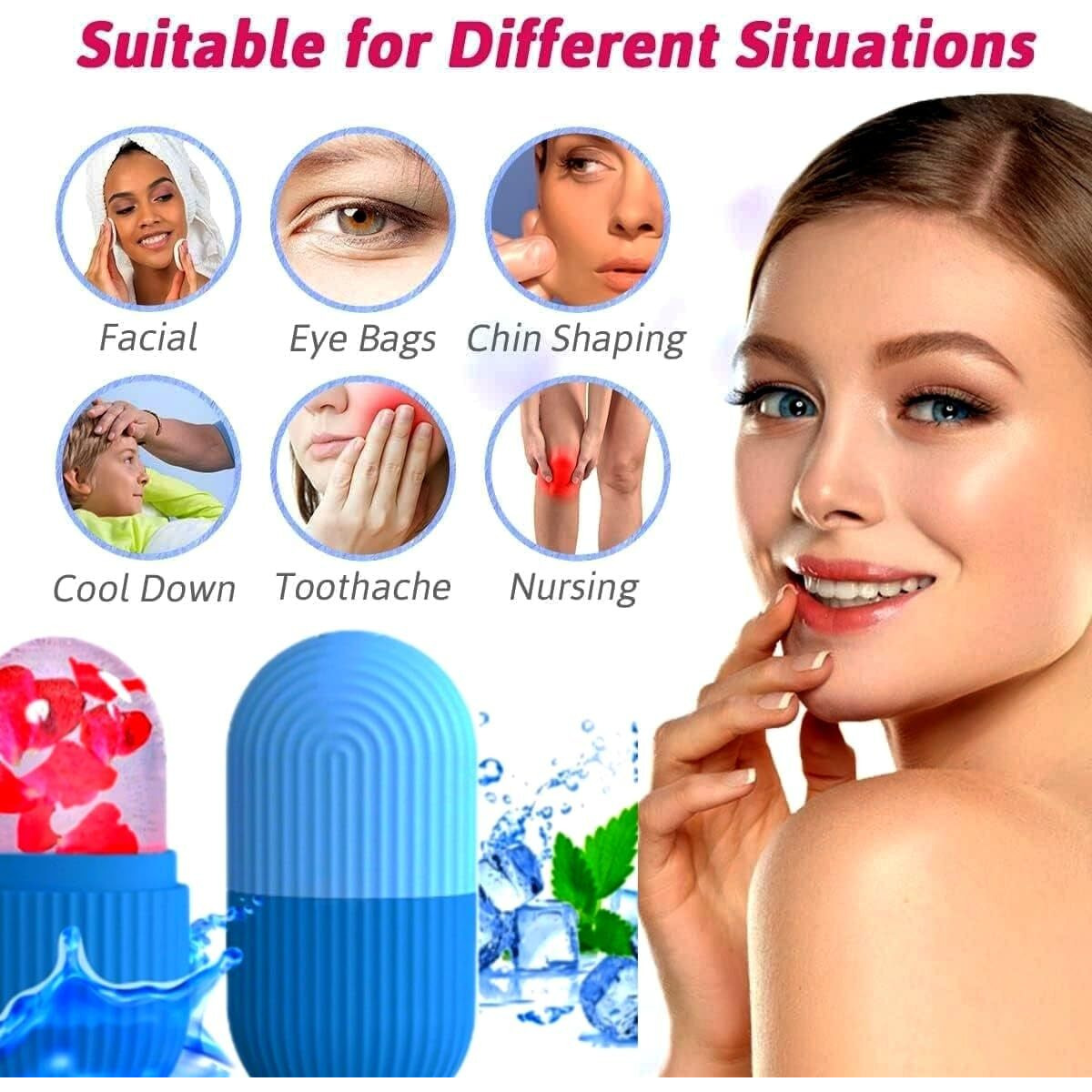 Pack Of 3- Ice Roller For Face, Eyes, Body Massage. Natural Cold Therapy To Eliminate Puffiness, Dark Circles, Wrinkle. Promotes Blood Circulation For Glowing, Soft, Tight Skin (Pink, Purple & Blue)